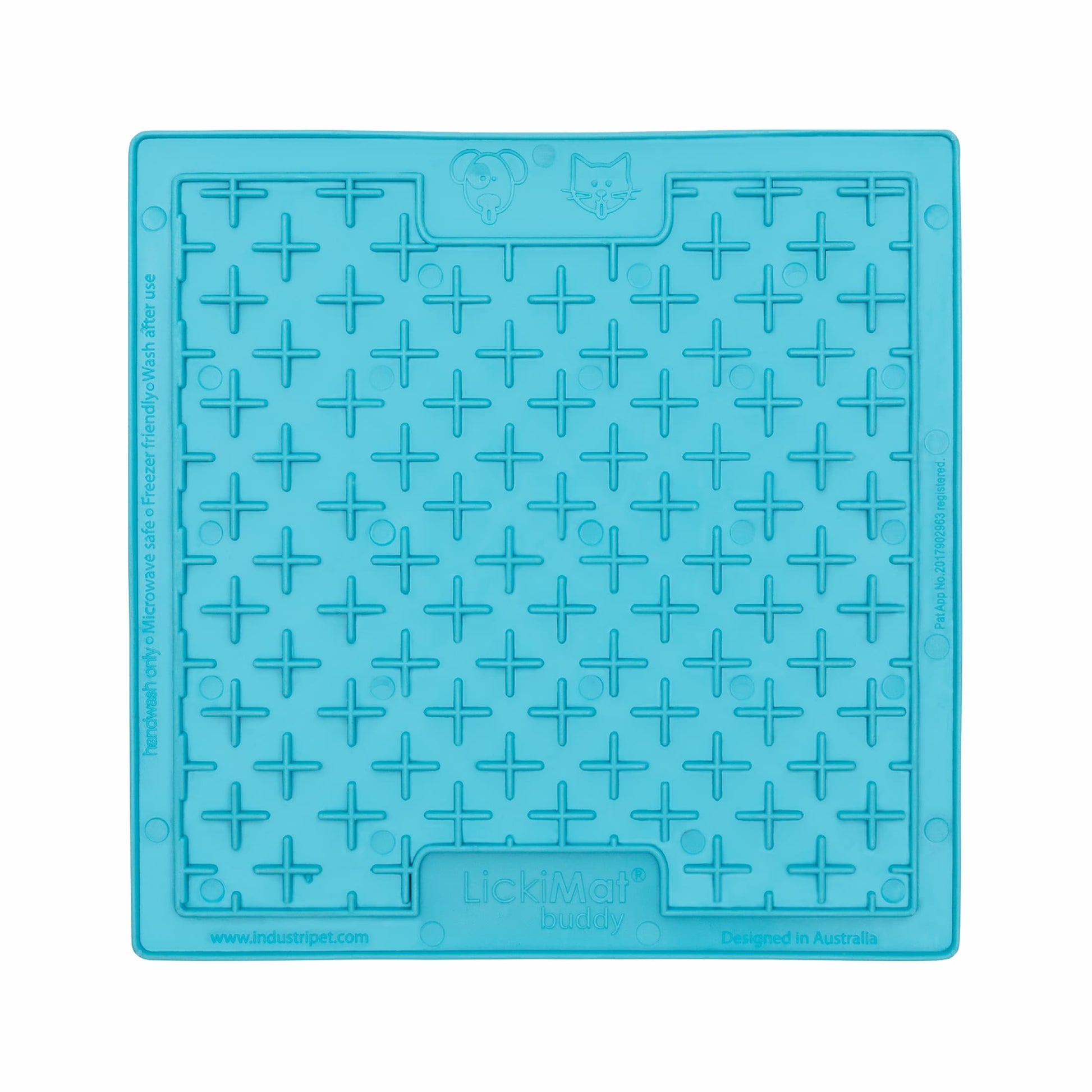 Turquoise LickiMat® Buddy™ for Cats – The Original Slow Feeder Lick Mat (front) on white background