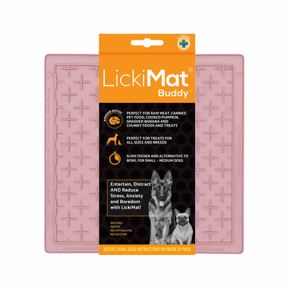 Guava LickiMat® Classic Buddy™ – Original Slow Feeder Lick Mat for Dogs (label) on a white background