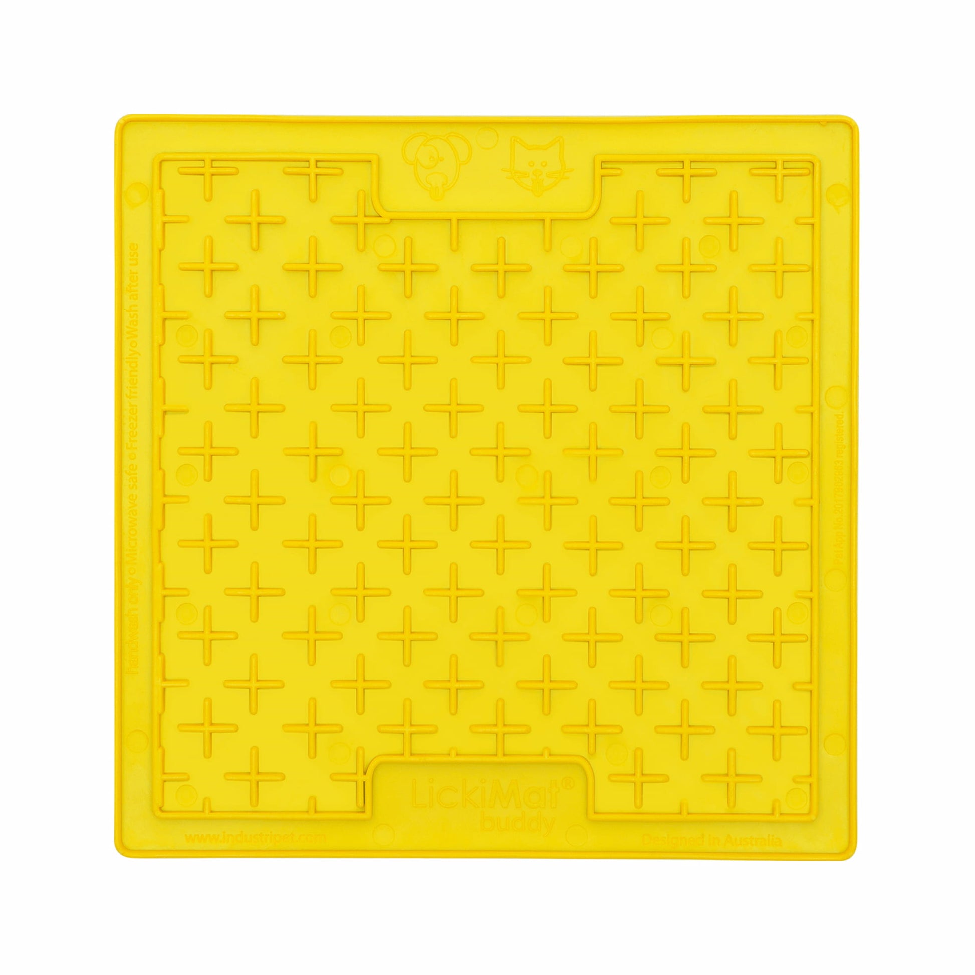 Yellow LickiMat® Classic Buddy™ – Original Slow Feeder Lick Mat for Dogs (front) on a white background