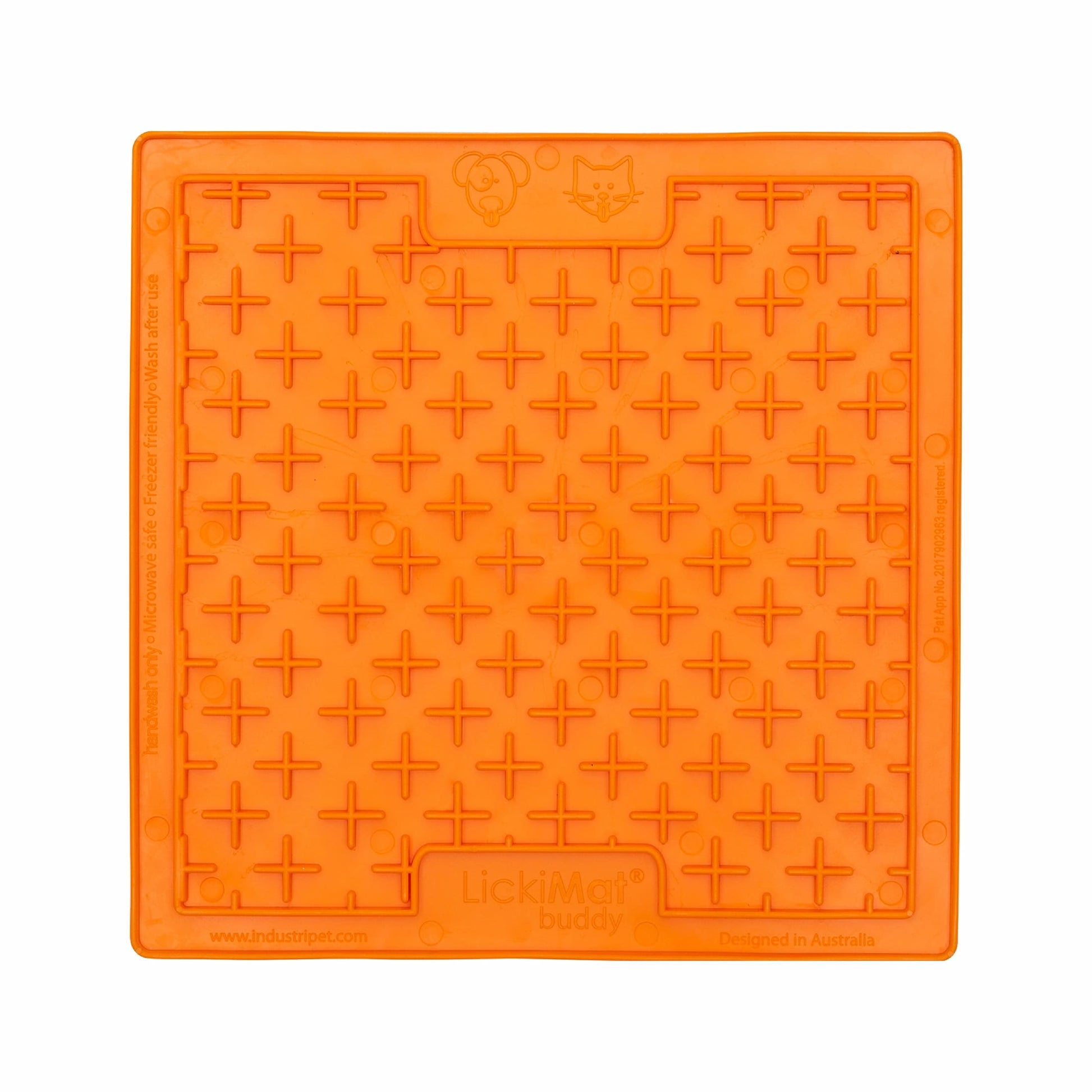 Orange LickiMat® Classic Buddy™ – Original Slow Feeder Lick Mat for Dogs (front) on a white background