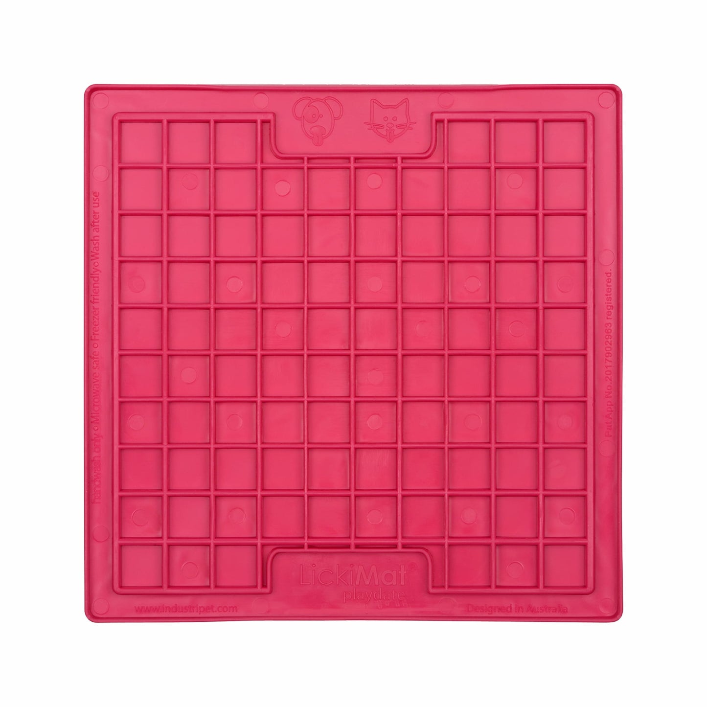 Pink LickiMat® Classic Playdate™ for Cats – The Original Slow Feeder Lick Mat (front) on white background