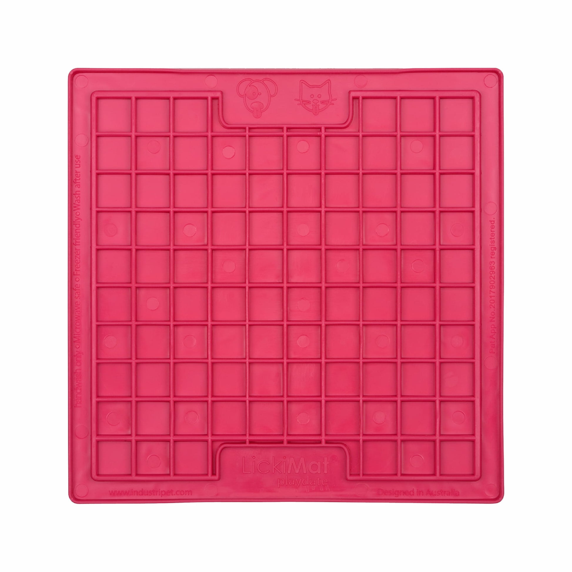 Pink LickiMat® Classic Playdate™ for Cats – The Original Slow Feeder Lick Mat (front) on white background