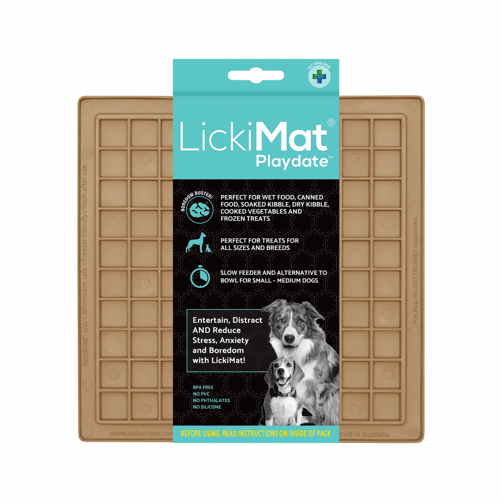 Coffee LickiMat Classic Playdate™ – Original Slow Feeder Lick Mat for Dogs (label) on white background