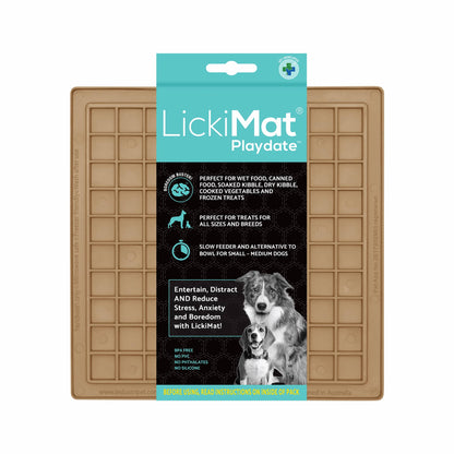 Coffee LickiMat Classic Playdate™ – Original Slow Feeder Lick Mat for Dogs (label) on white background