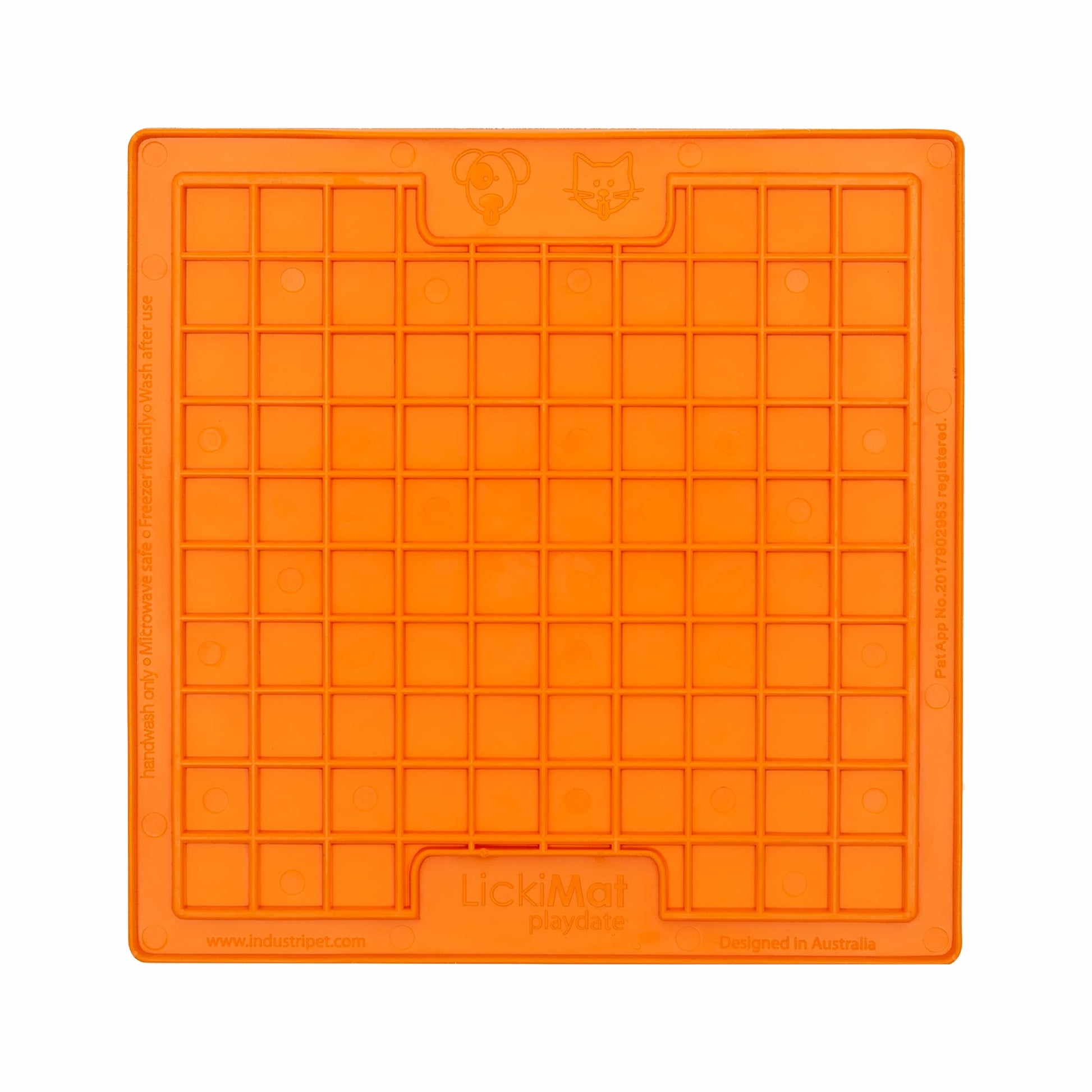 Orange LickiMat Classic Playdate™ – Original Slow Feeder Lick Mat for Dogs (front) on white background