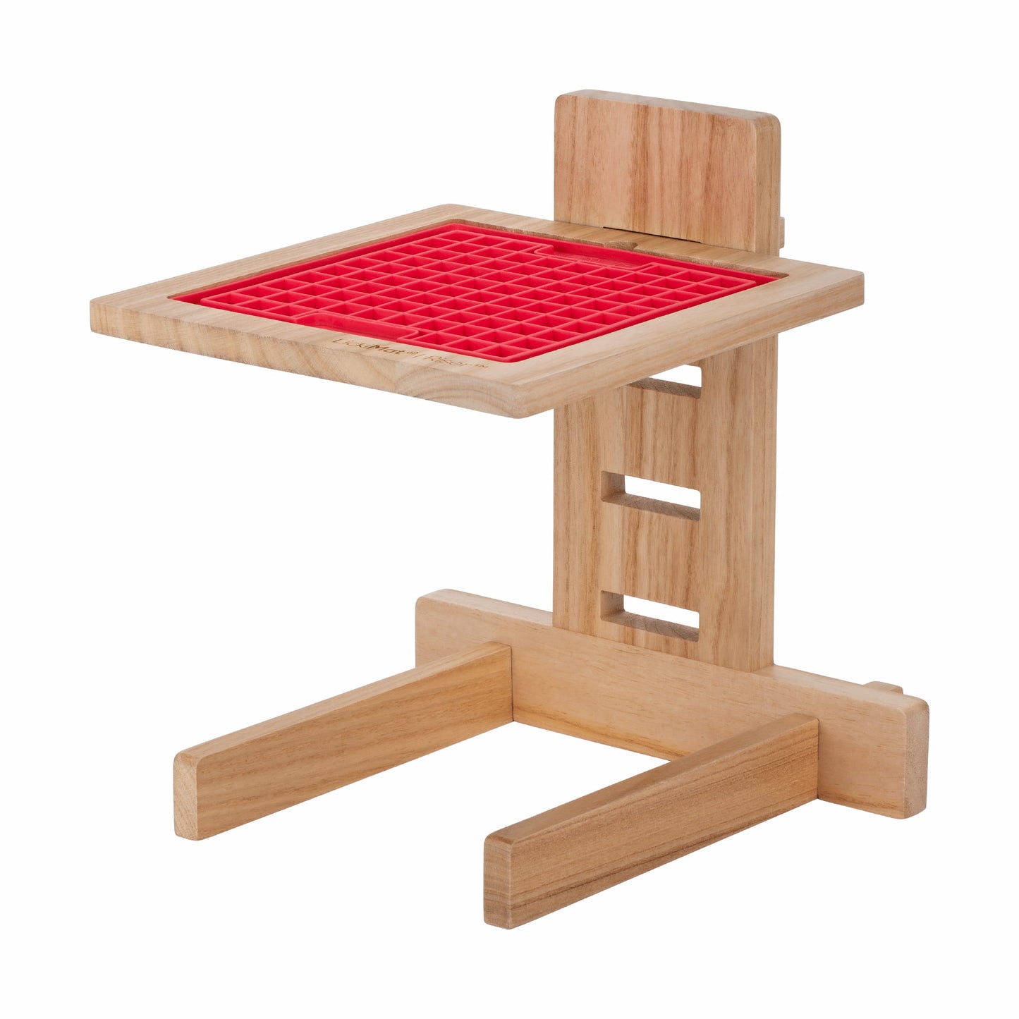 LickiMat® Classic Riser™ – Adjustable Elevated Feeder for Dogs (front) with red playdate on white background