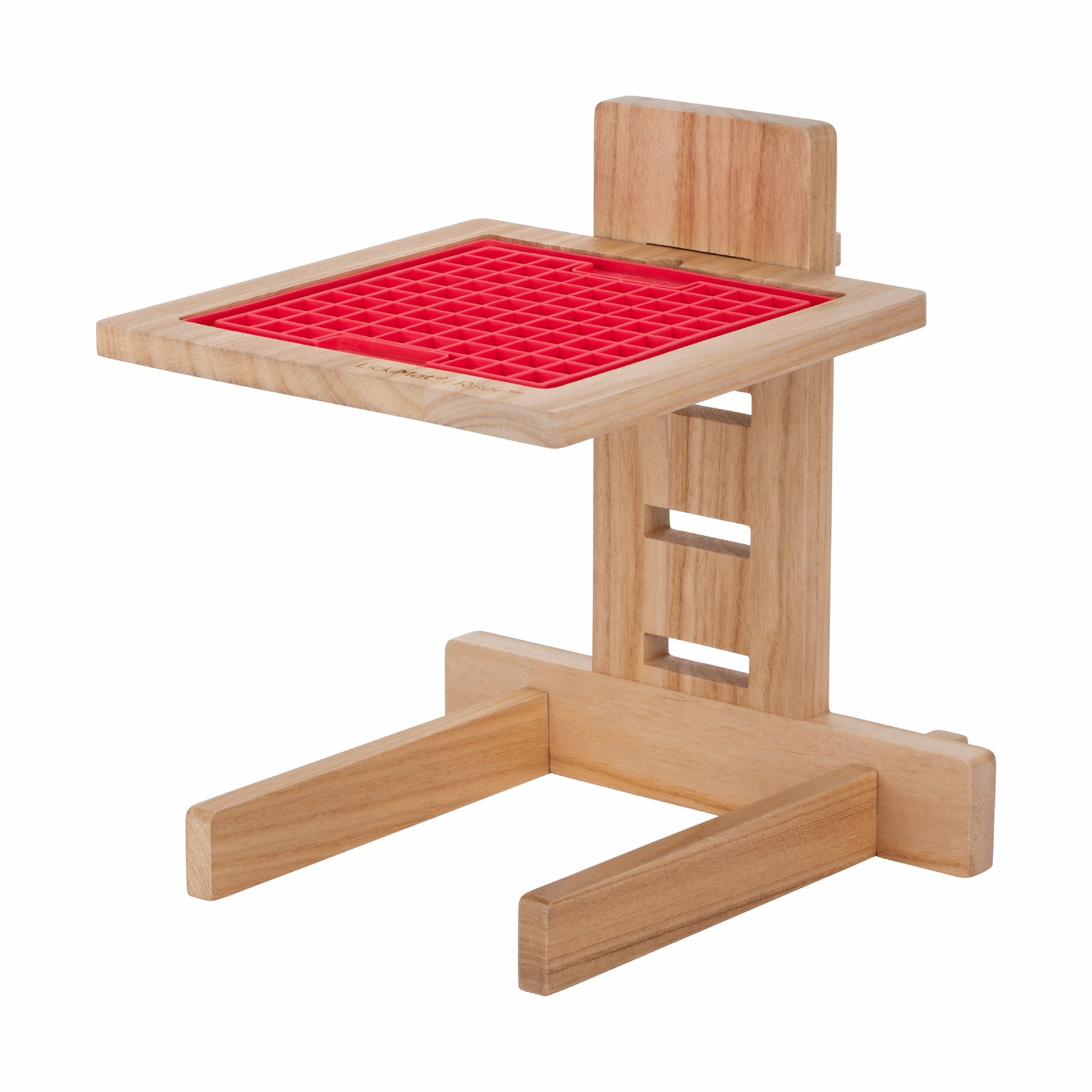 LickiMat® Classic Riser™ – Adjustable Elevated Feeder for Dogs (front) with red playdate on white background