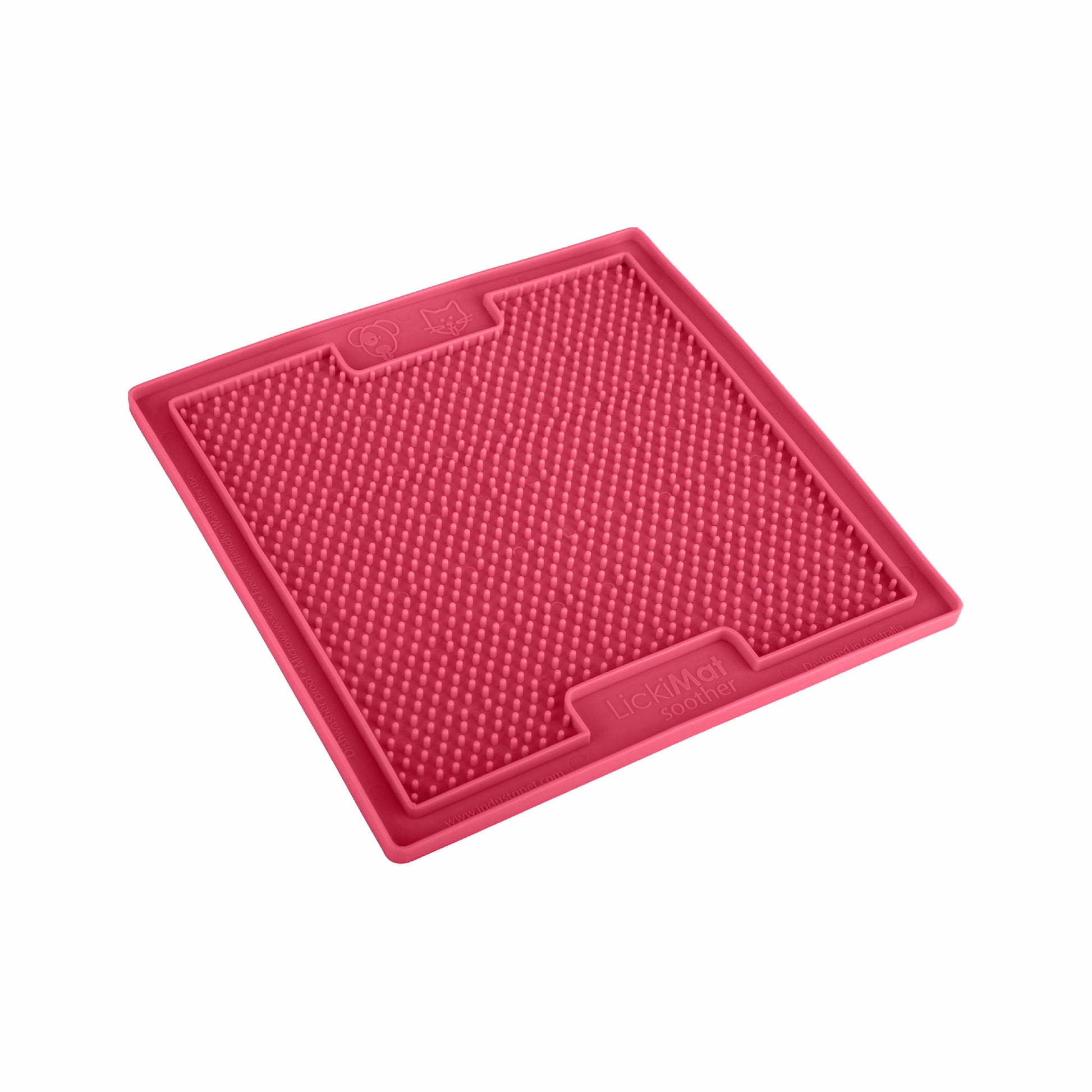 Pink LickiMat® Cat Soother™ for Cats – The Original Slow Feeder Lick Mat (side) on white background
