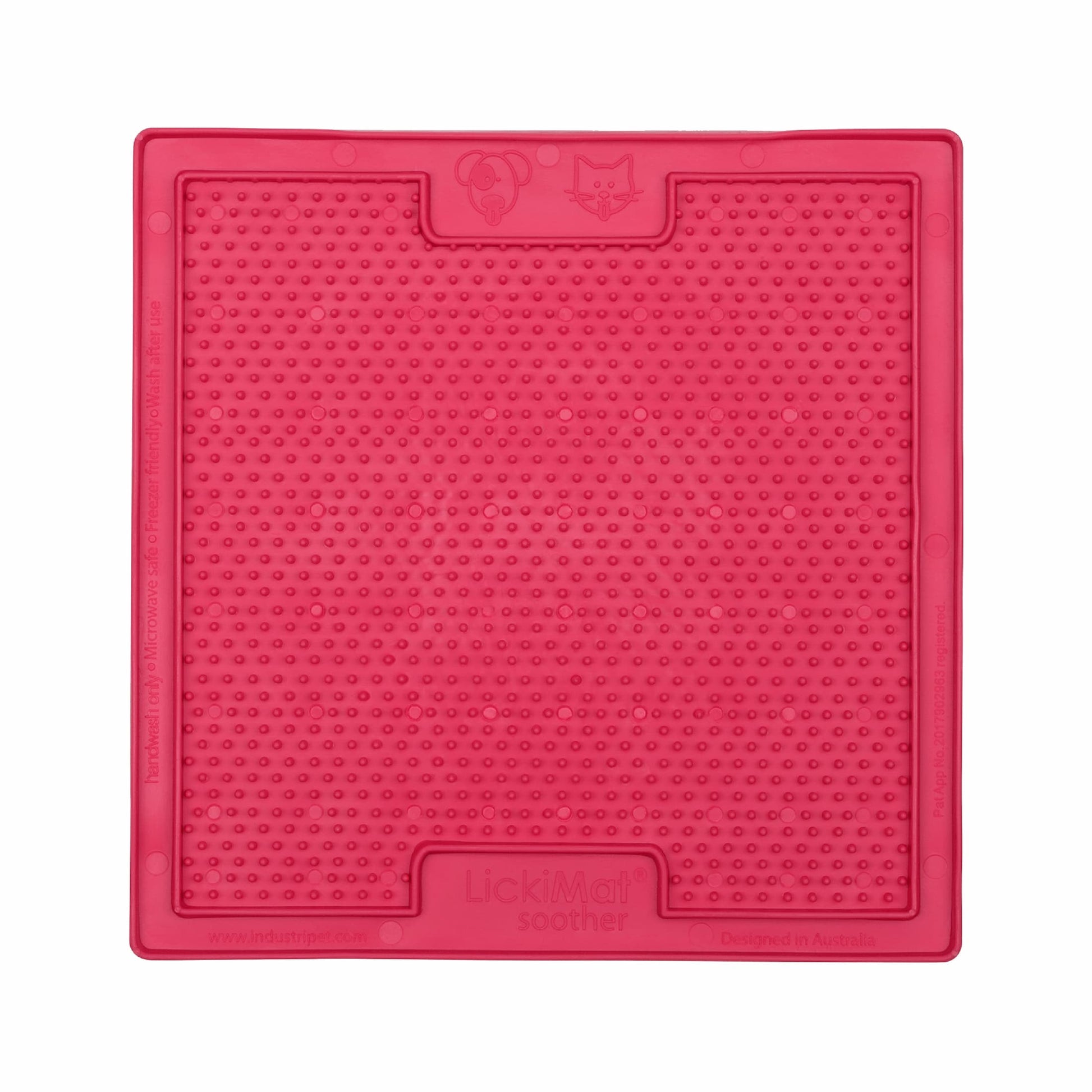 Pink LickiMat® Cat Soother™ for Cats – The Original Slow Feeder Lick Mat (front) on white background