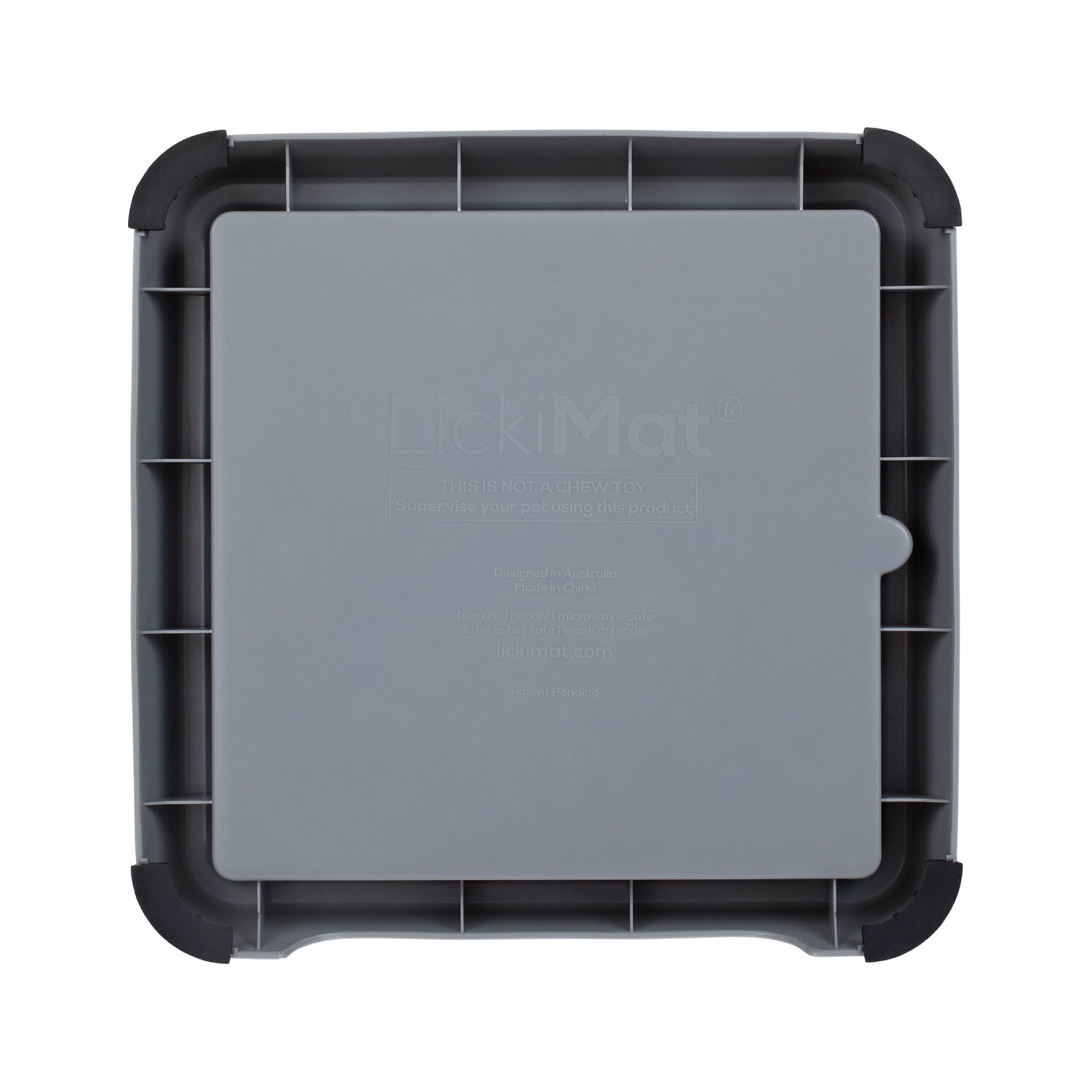Grey LickiMat® Keeper™ – Non-Slip Holder & Dog Bowl for LickiMats® (rear) on white background