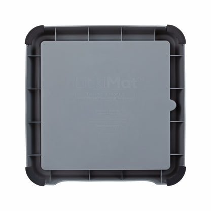 Grey LickiMat® Keeper™ – Non-Slip Holder & Dog Bowl for LickiMats® (rear) on white background