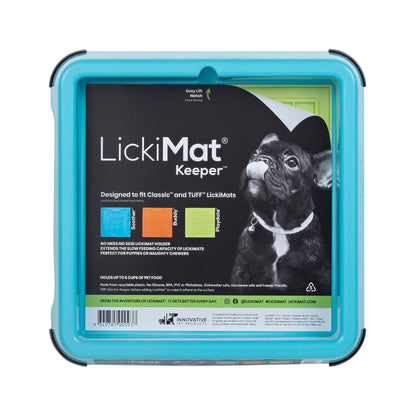 Turquoise LickiMat® Keeper™ – Non-Slip Holder & Dog Bowl for LickiMats® (front-label) on white background