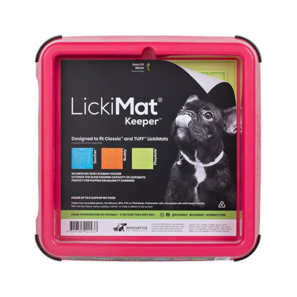 Pink LickiMat® Keeper™ – Non-Slip Holder & Dog Bowl for LickiMats® (front-label) on white background