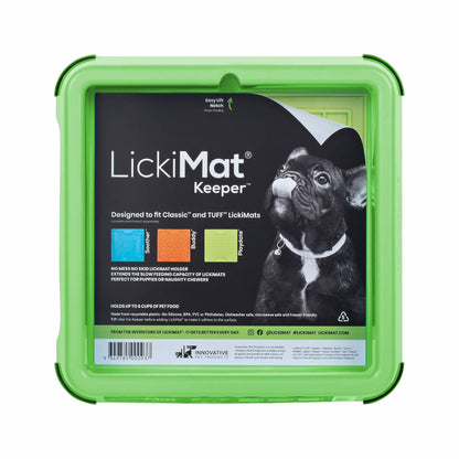 Green LickiMat® Keeper™ – Non-Slip Holder & Dog Bowl for LickiMats® (front-label) on white background