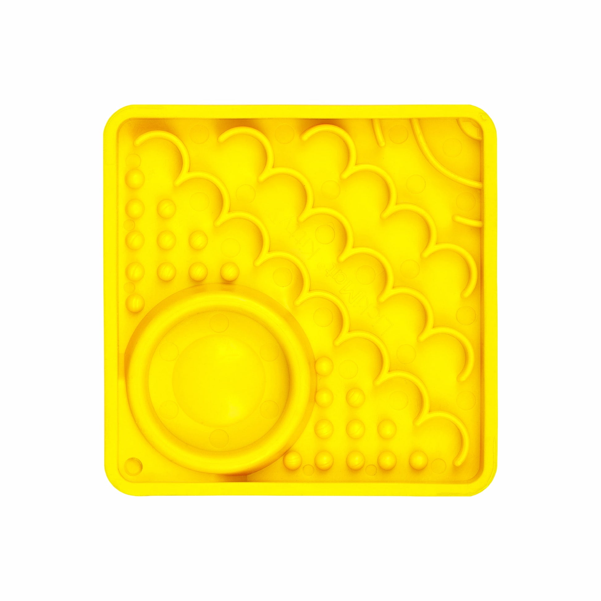 Yellow LickiMat Kitty™ – Slow Feeder Lick Mat with Hydration Well for Cats (front) on white background