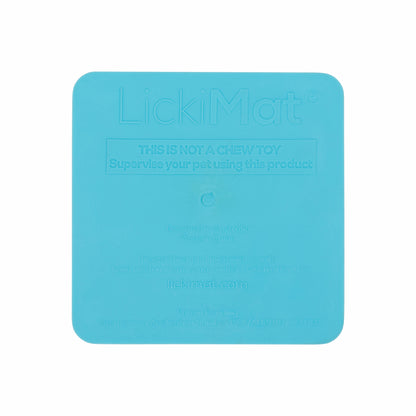 Turquoise LickiMat Kitty™ – Slow Feeder Lick Mat with Hydration Well for Cats (rear) on white background