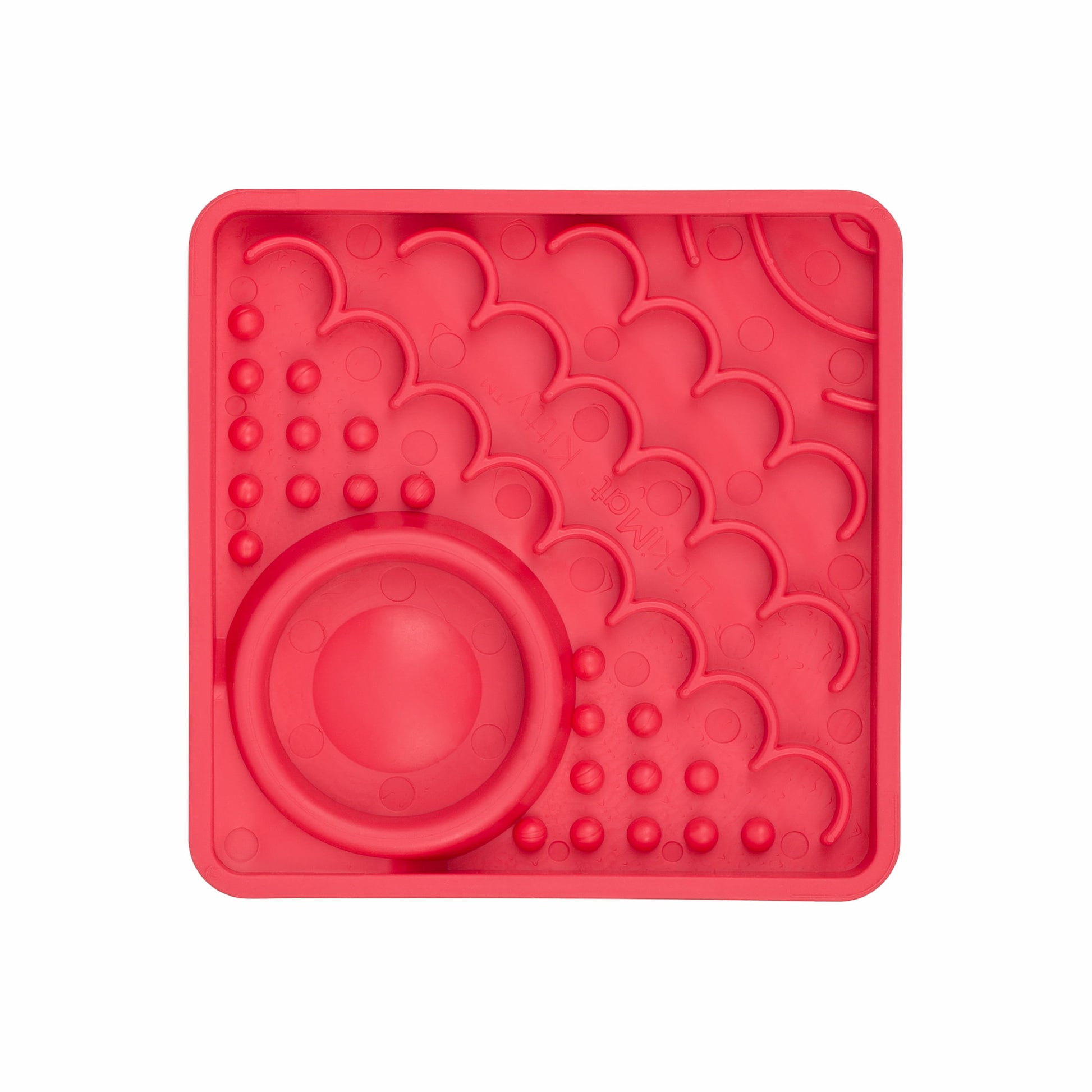 Pink LickiMat Kitty™ – Slow Feeder Lick Mat with Hydration Well for Cats (front) on white background
