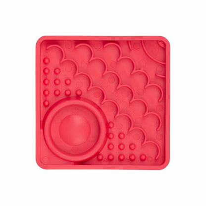Pink LickiMat Kitty™ – Slow Feeder Lick Mat with Hydration Well for Cats (front) on white background