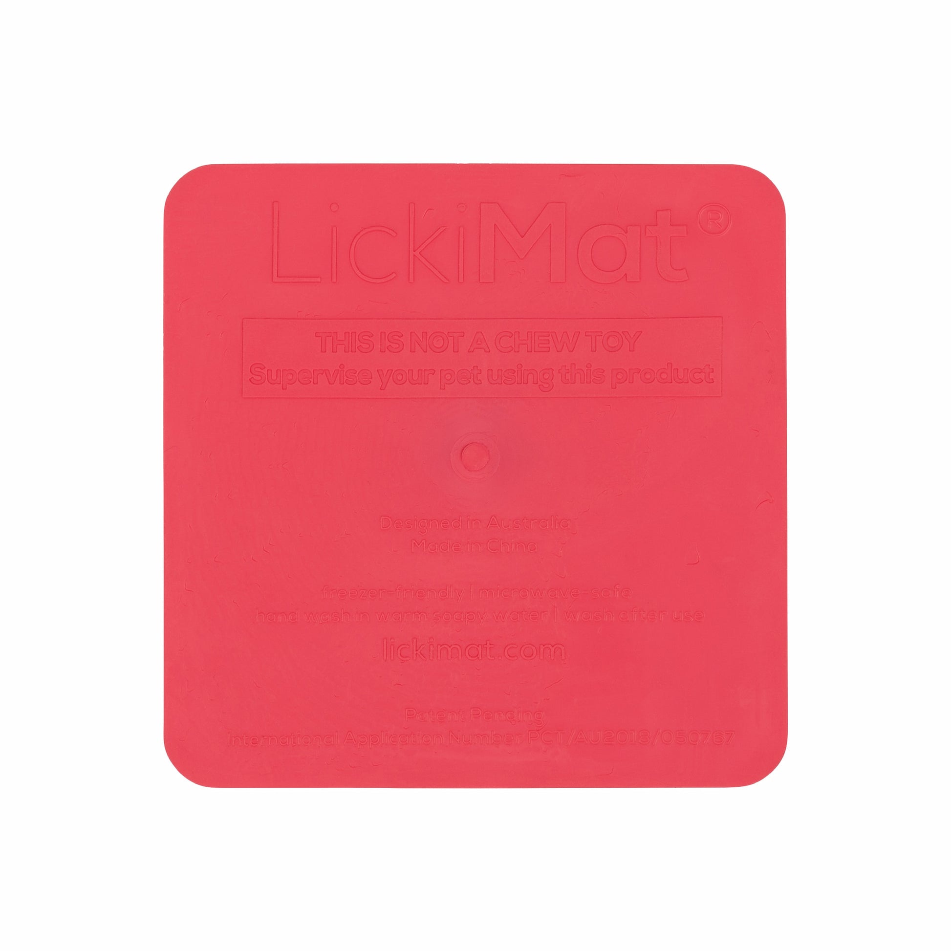 Pink LickiMat Kitty™ – Slow Feeder Lick Mat with Hydration Well for Cats (rear) on white background