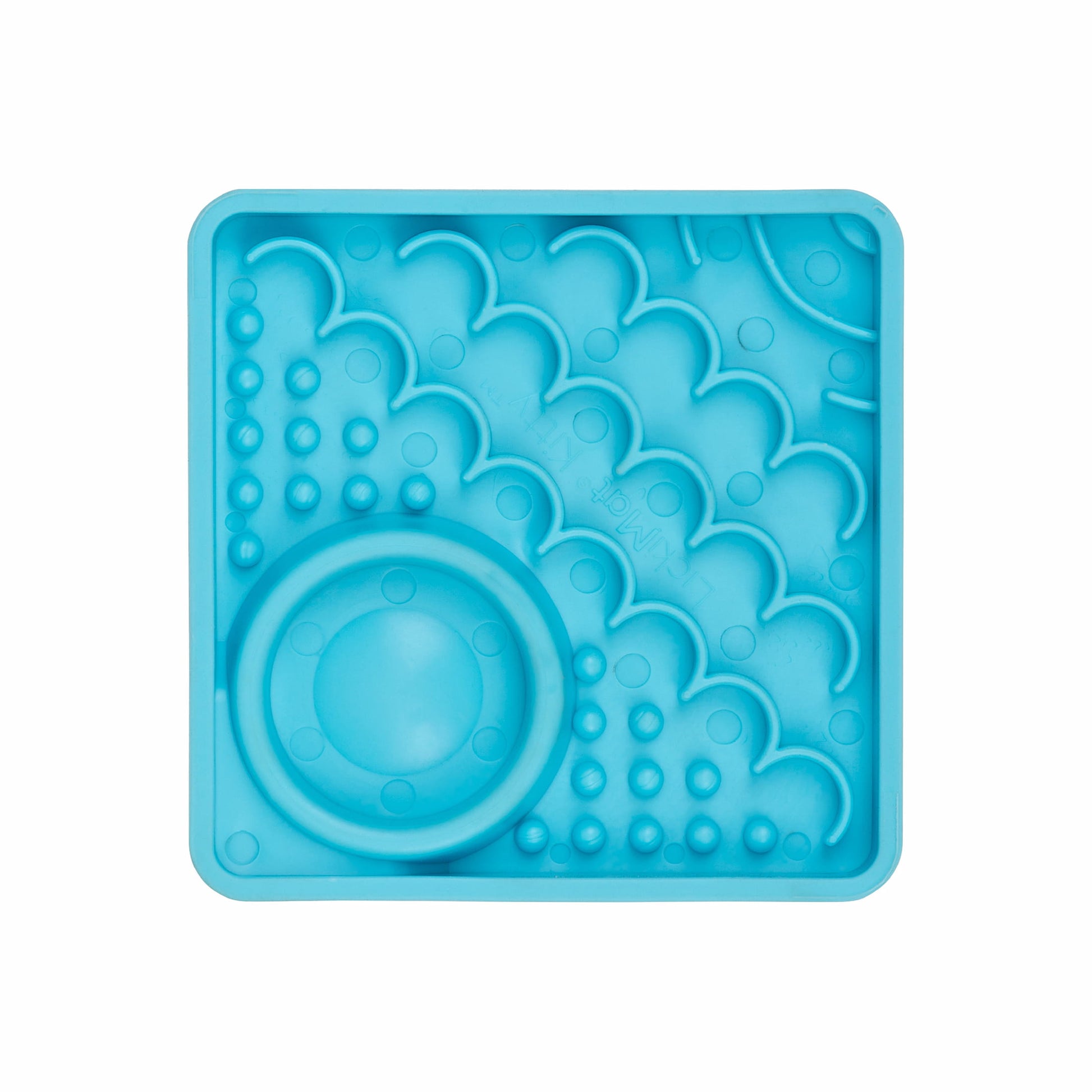 Turquoise LickiMat Kitty™ – Slow Feeder Lick Mat with Hydration Well for Cats (front) on white background