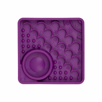Purple LickiMat Kitty™ – Slow Feeder Lick Mat with Hydration Well for Cats (front) on white background