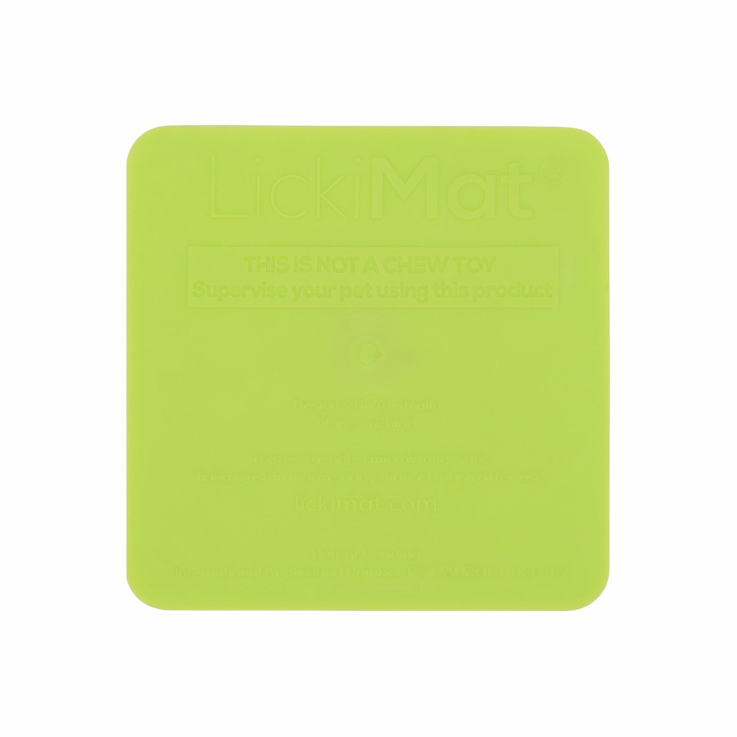 Green LickiMat Kitty™ – Slow Feeder Lick Mat with Hydration Well for Cats (rear) on white background