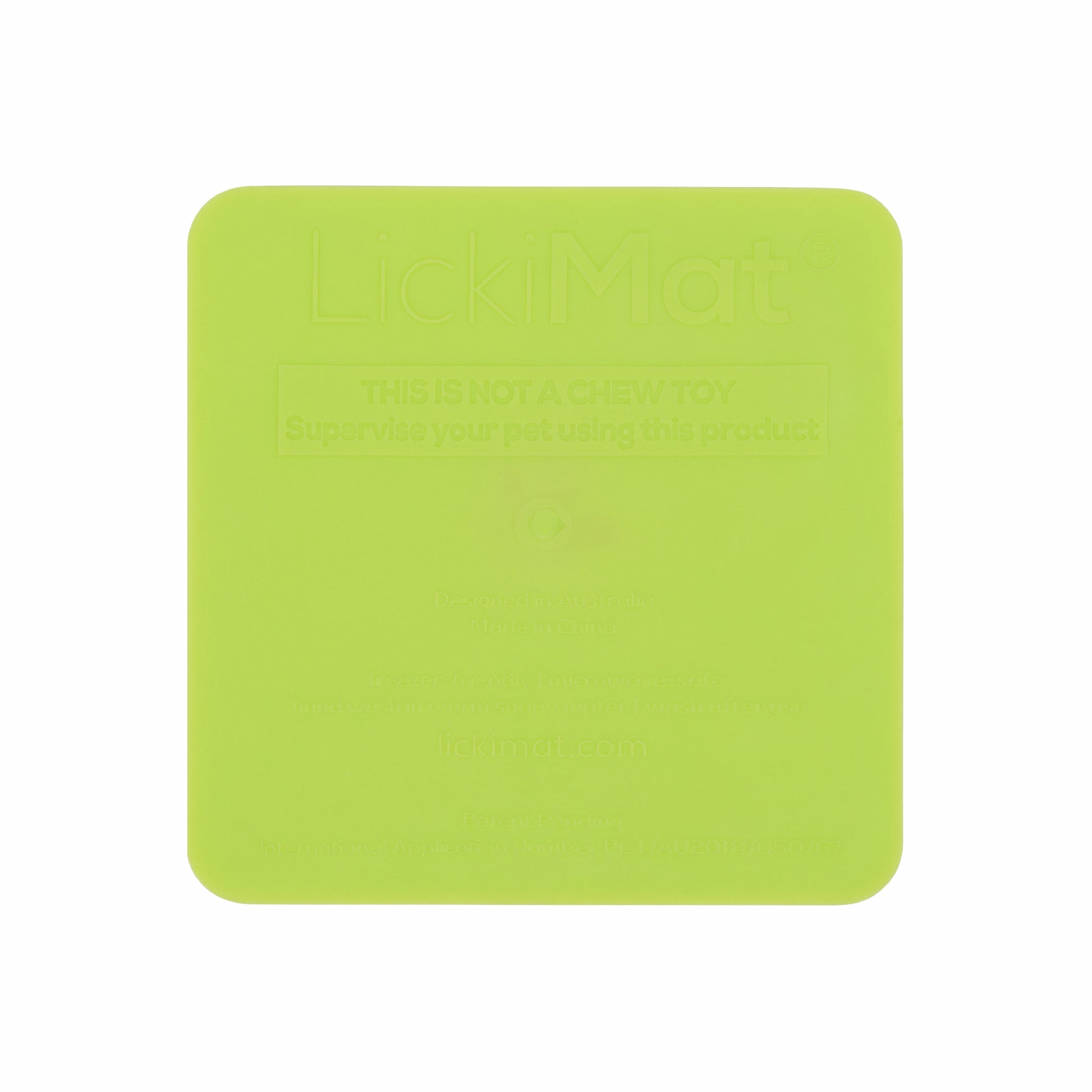 Green LickiMat Kitty™ – Slow Feeder Lick Mat with Hydration Well for Cats (rear) on white background