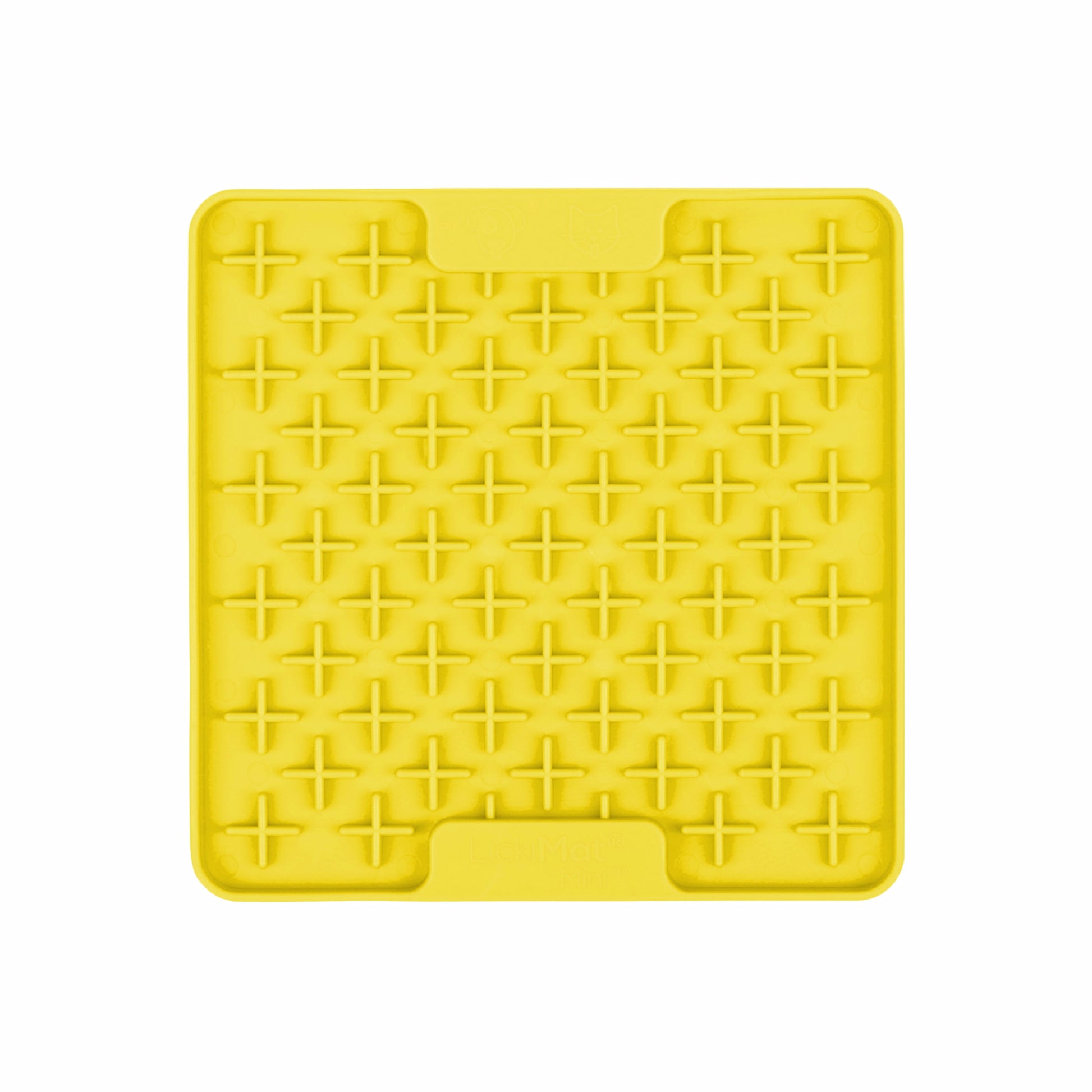 Yellow LickiMat® Mini Buddy™ – Slow Feeder Lick Mat for Cats (front) on White background