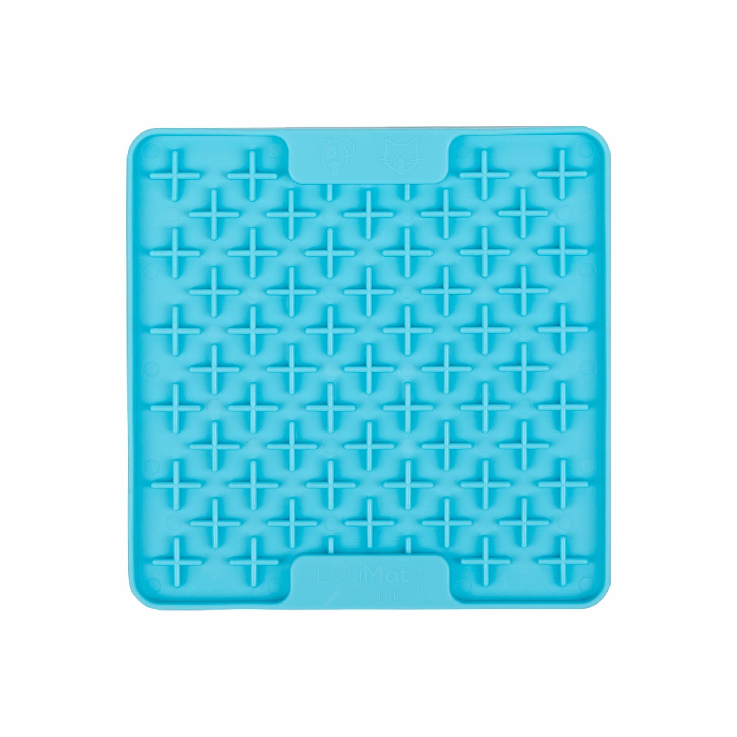 Turquoise LickiMat® Mini Buddy™ – Slow Feeder Lick Mat for Cats (front) on White background