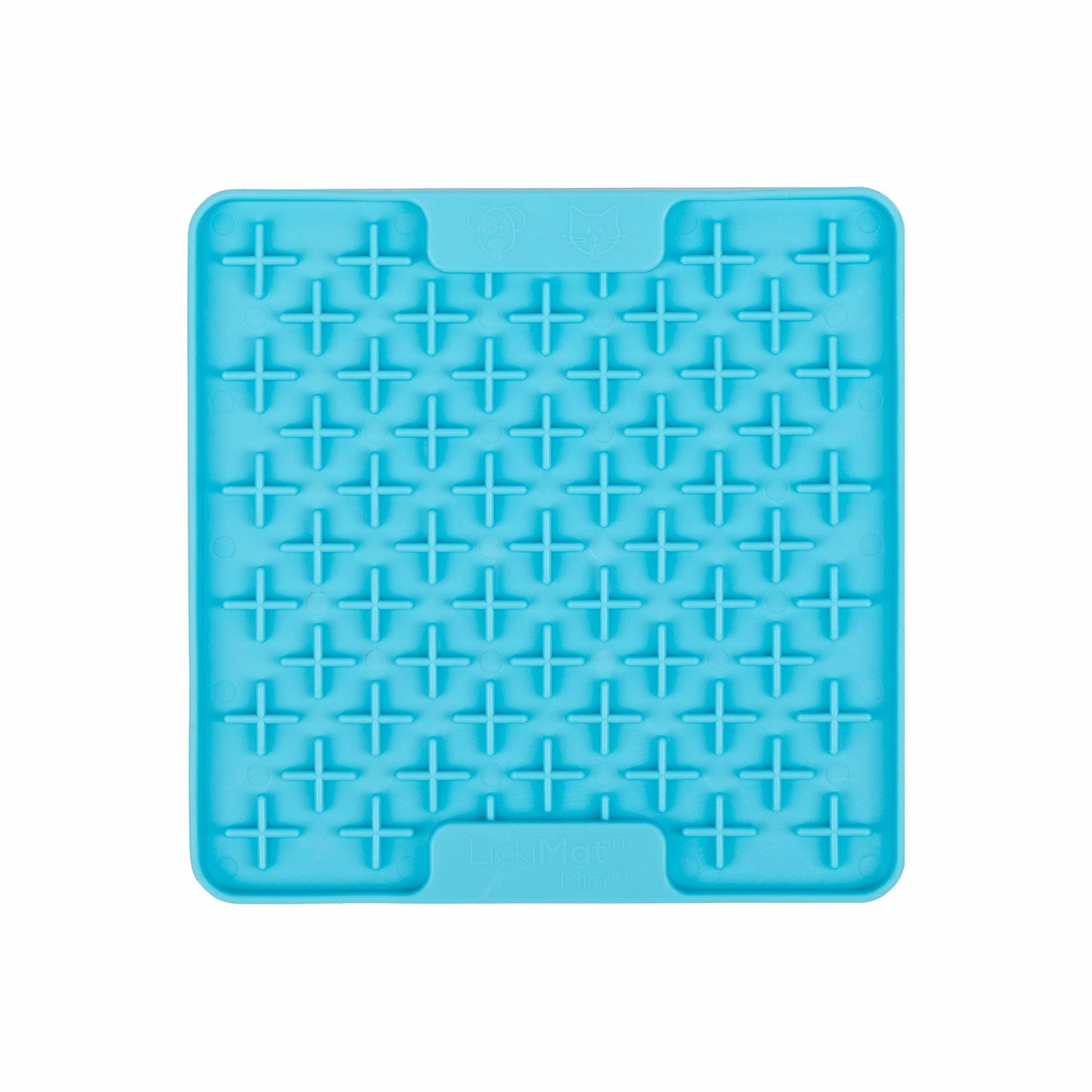 Turquoise LickiMat® Mini Buddy™ – Slow Feeder Lick Mat for Cats (front) on White background