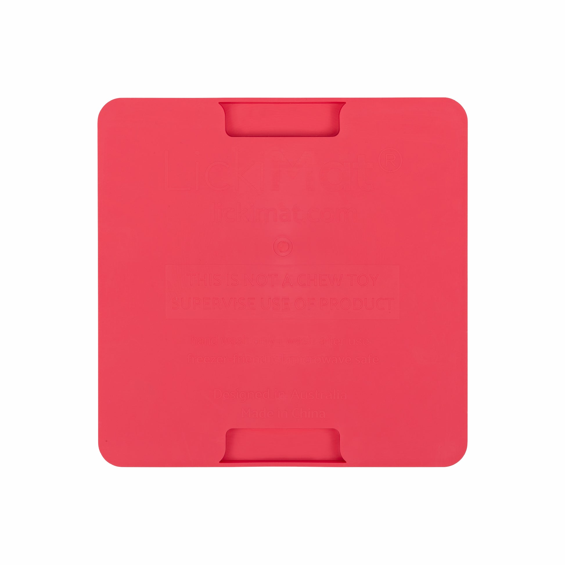 Pink LickiMat® Mini Buddy™ – Slow Feeder Lick Mat for Cats (rear) on White background