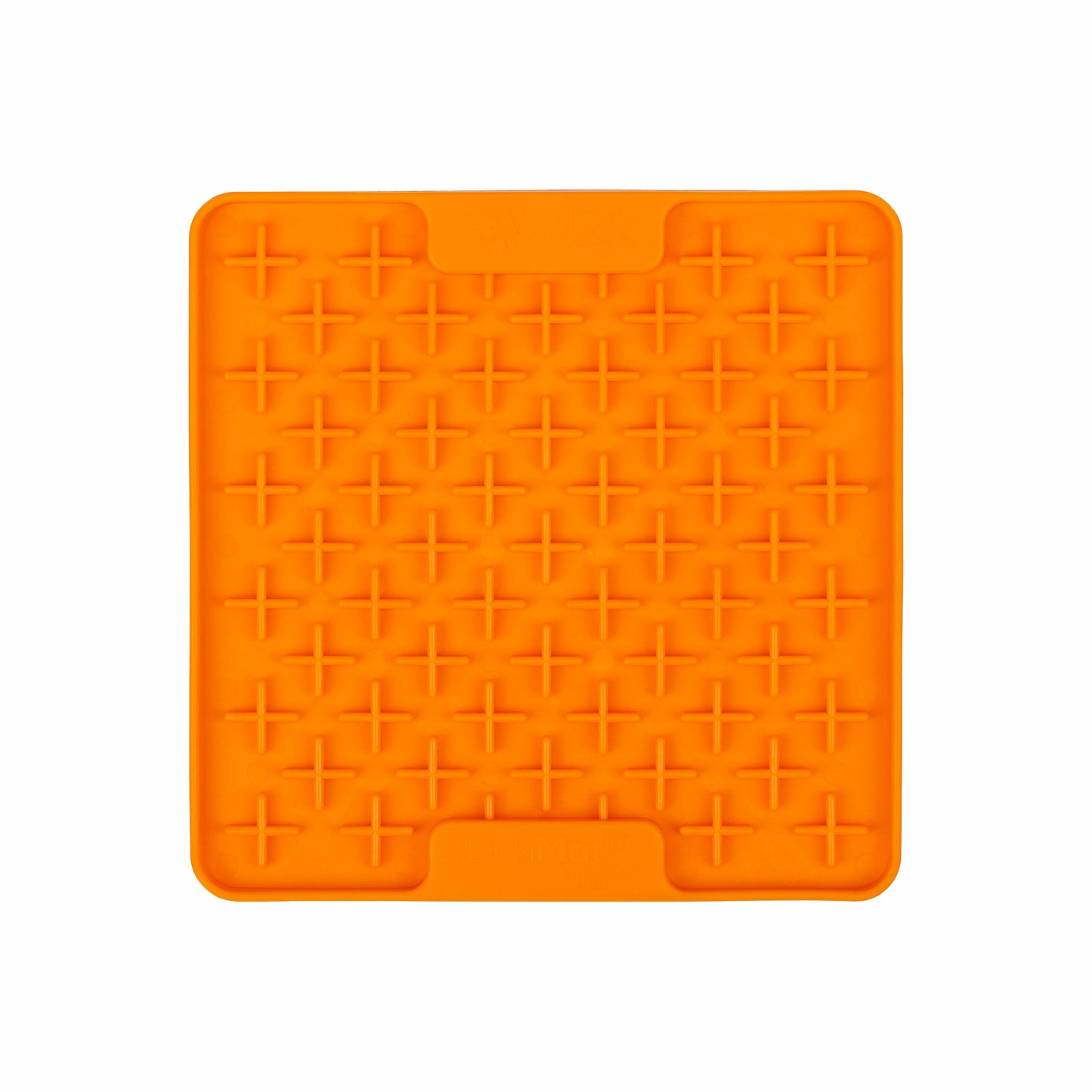 Orange LickiMat® Mini Buddy™ – Slow Feeder Lick Mat for Cats (front) on White background