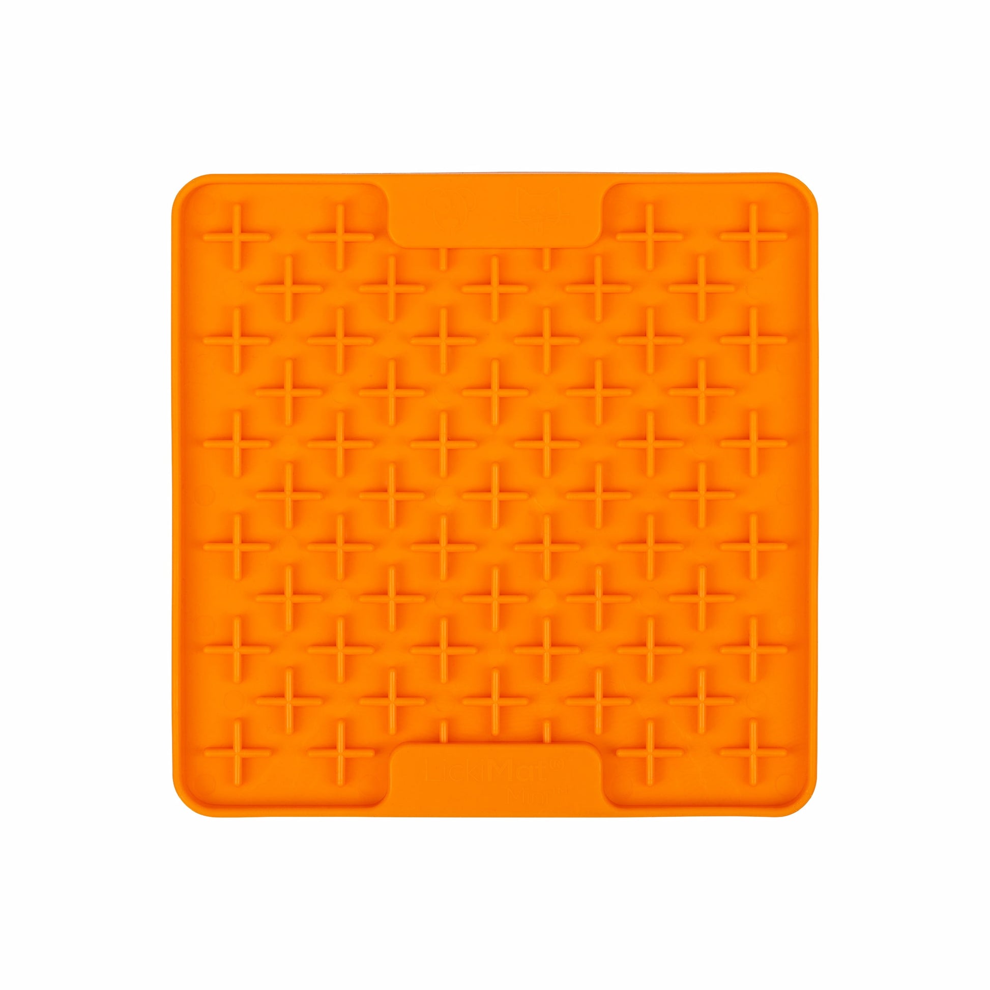 Orange LickiMat® Mini Buddy™ – Slow Feeder Lick Mat for Cats (front) on White background