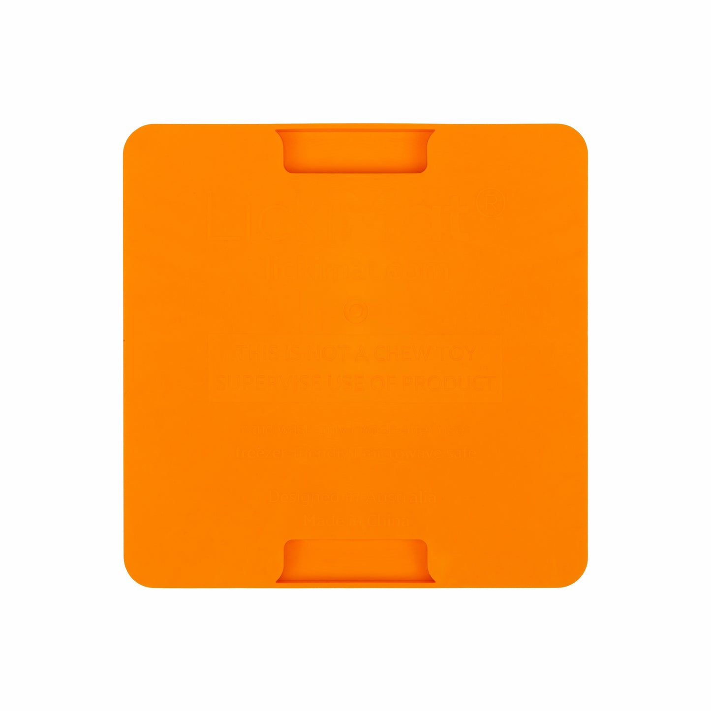 Orange LickiMat® Mini Buddy™ – Slow Feeder Lick Mat for Cats (rear) on White background