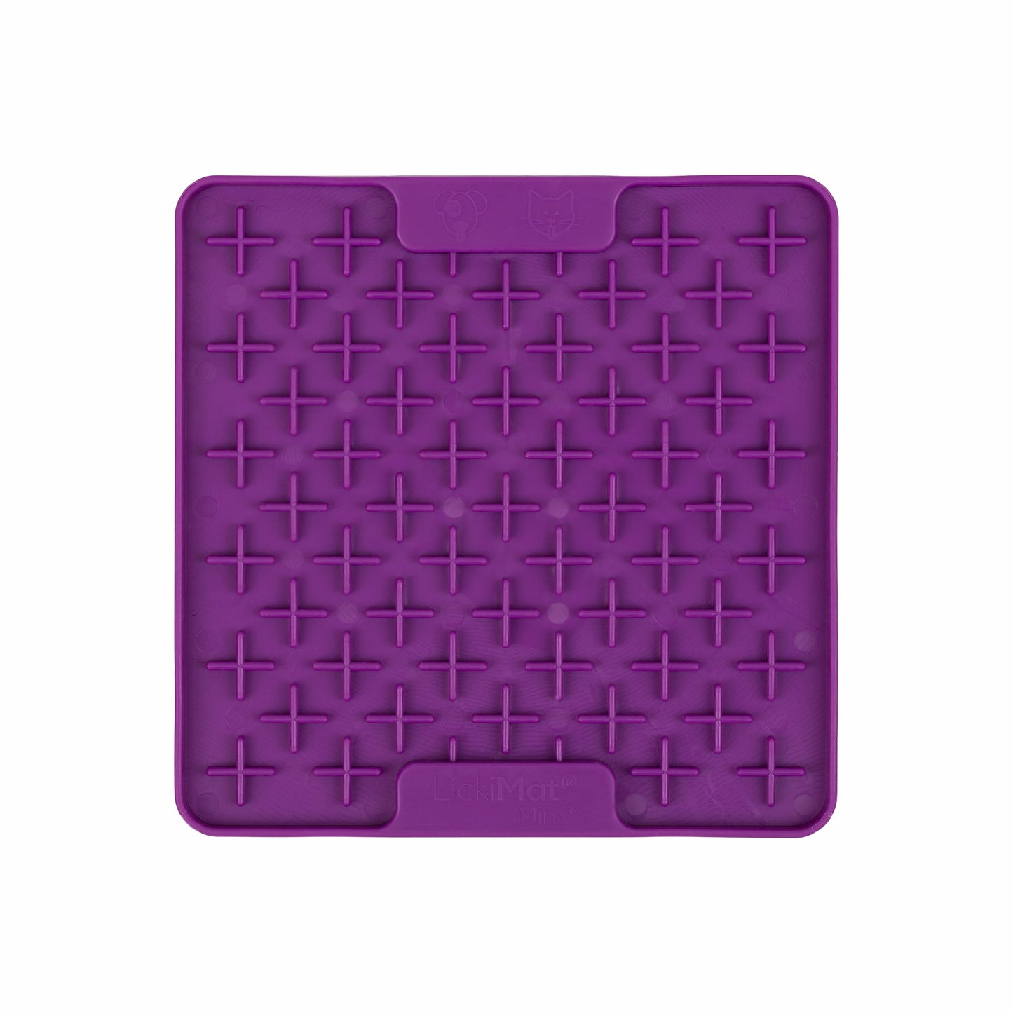 Purple LickiMat® Mini Buddy™ – Slow Feeder Lick Mat for Cats (front) on White background