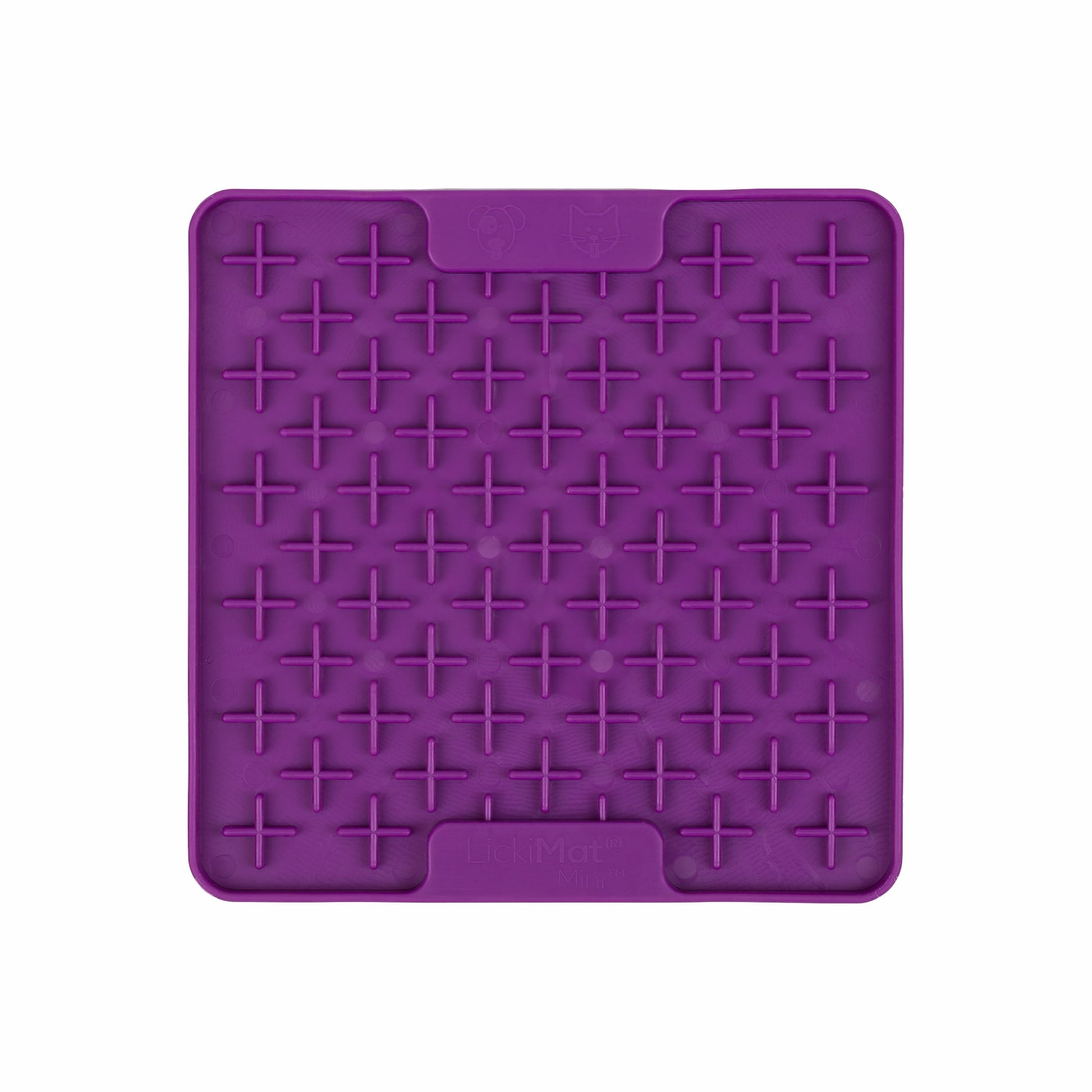 Purple LickiMat® Mini Buddy™ – Slow Feeder Lick Mat for Cats (front) on White background