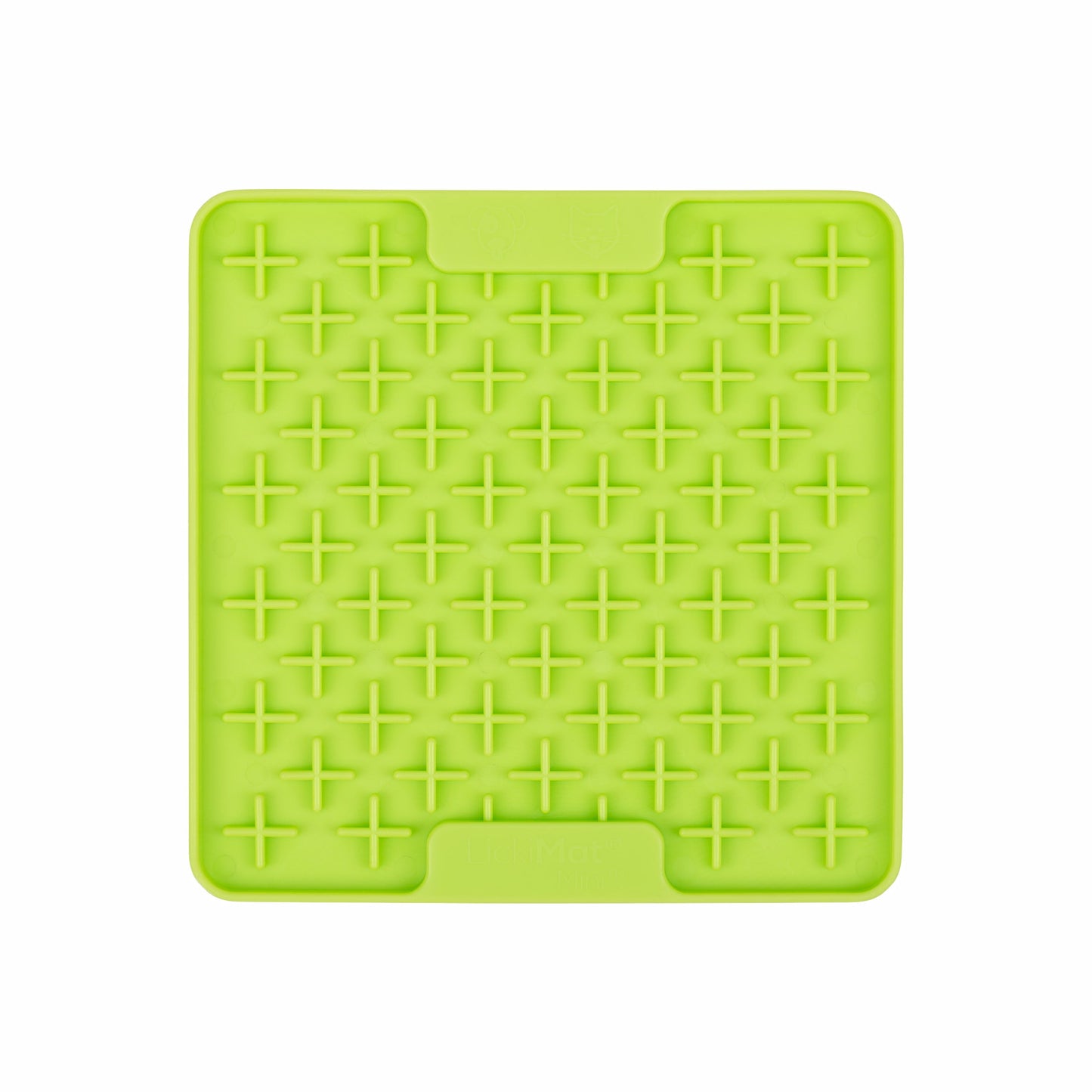 Green LickiMat® Mini Buddy™ – Slow Feeder Lick Mat for Cats (front) on White background