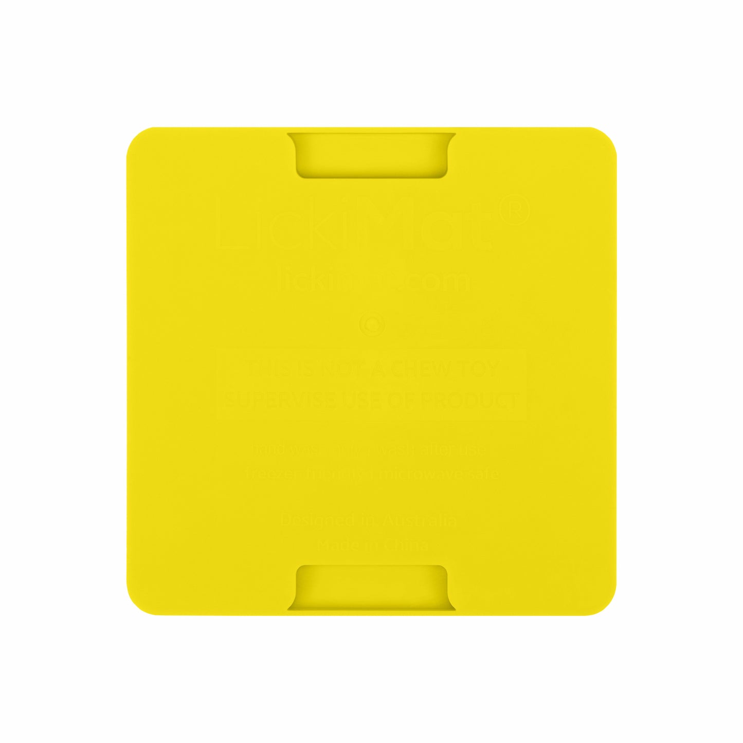 Yellow LickiMat® Mini Classic Buddy™ – Slow Feeder Lick Mat for Small Dogs (rear) on white background