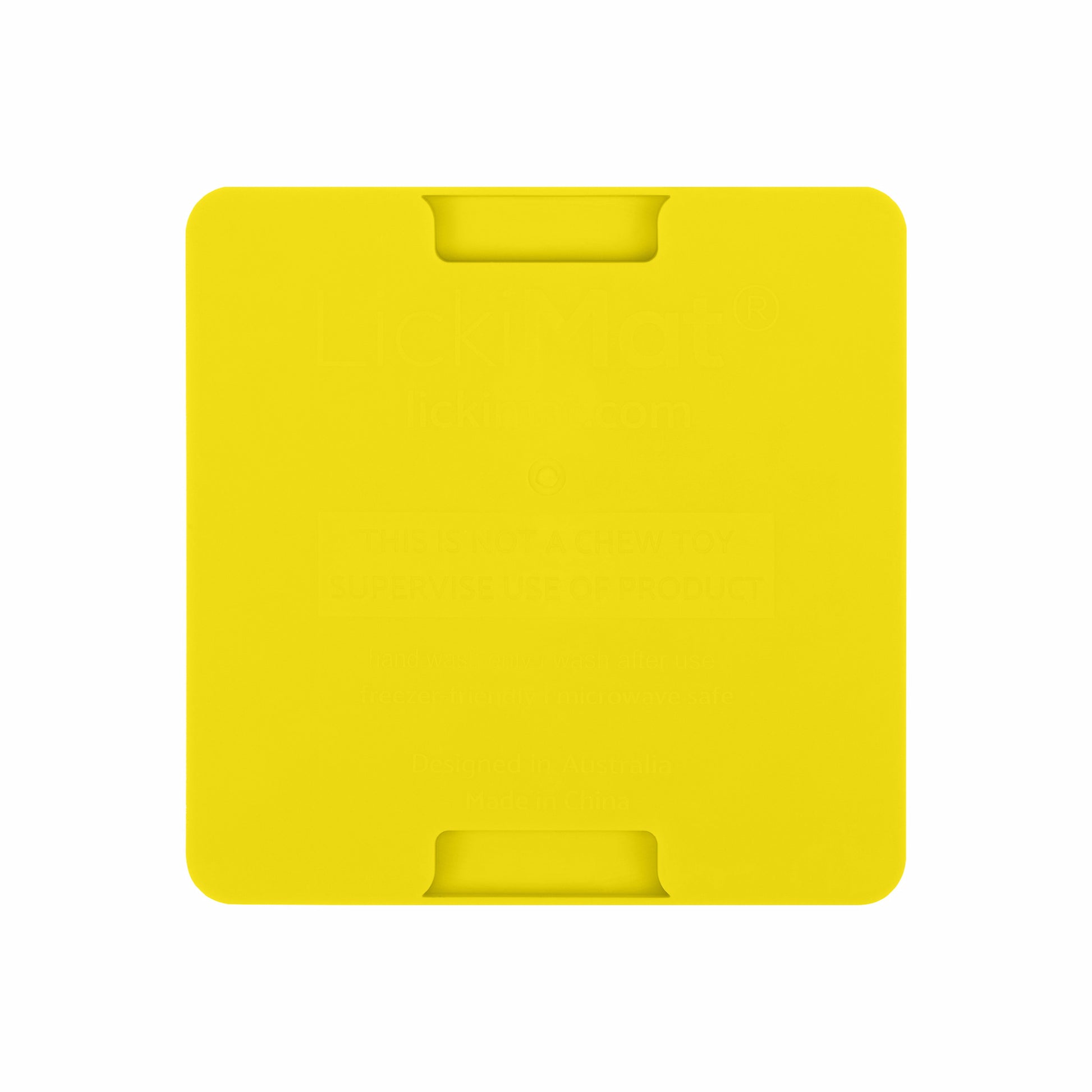 Yellow LickiMat® Mini Classic Buddy™ – Slow Feeder Lick Mat for Small Dogs (rear) on white background