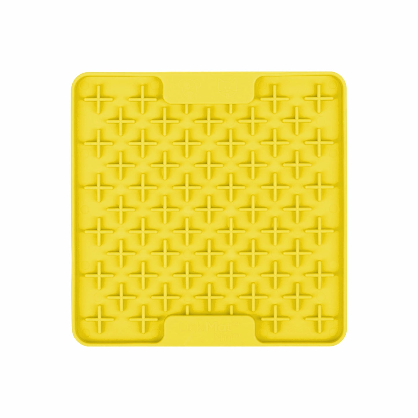 Yellow LickiMat® Mini Classic Buddy™ – Slow Feeder Lick Mat for Small Dogs (front) on white background