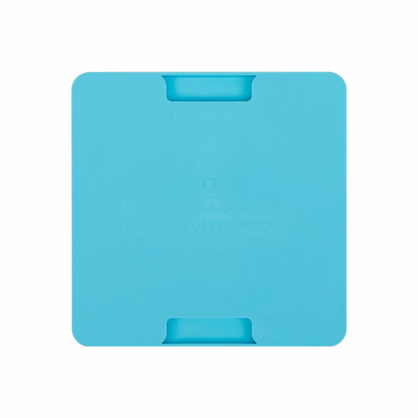 Turquoise LickiMat® Mini Classic Buddy™ – Slow Feeder Lick Mat for Small Dogs (rear) on white background