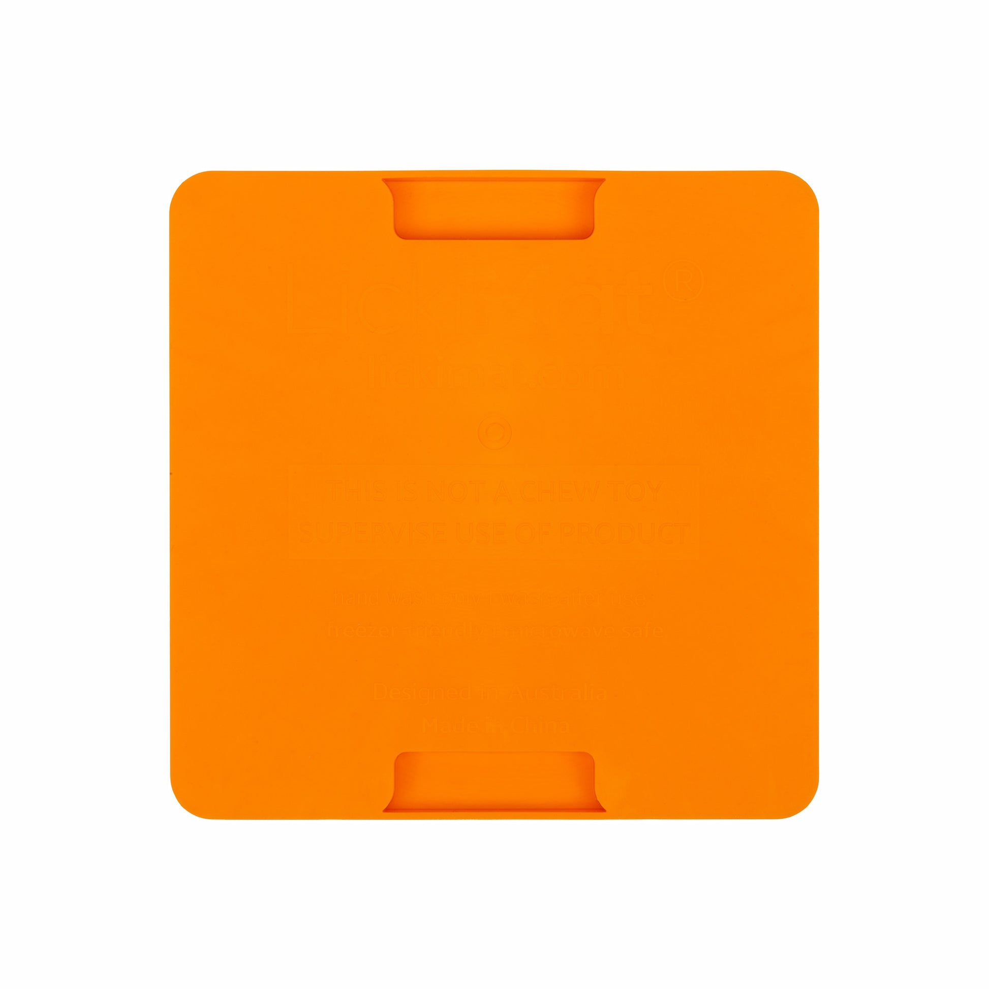 Orange LickiMat® Mini Classic Buddy™ – Slow Feeder Lick Mat for Small Dogs (rear) on white background