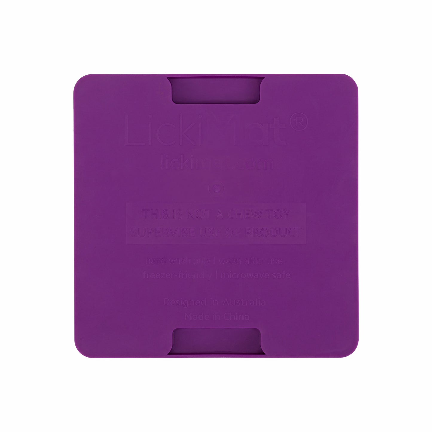 Purple LickiMat® Mini Classic Buddy™ – Slow Feeder Lick Mat for Small Dogs (rear) on white background