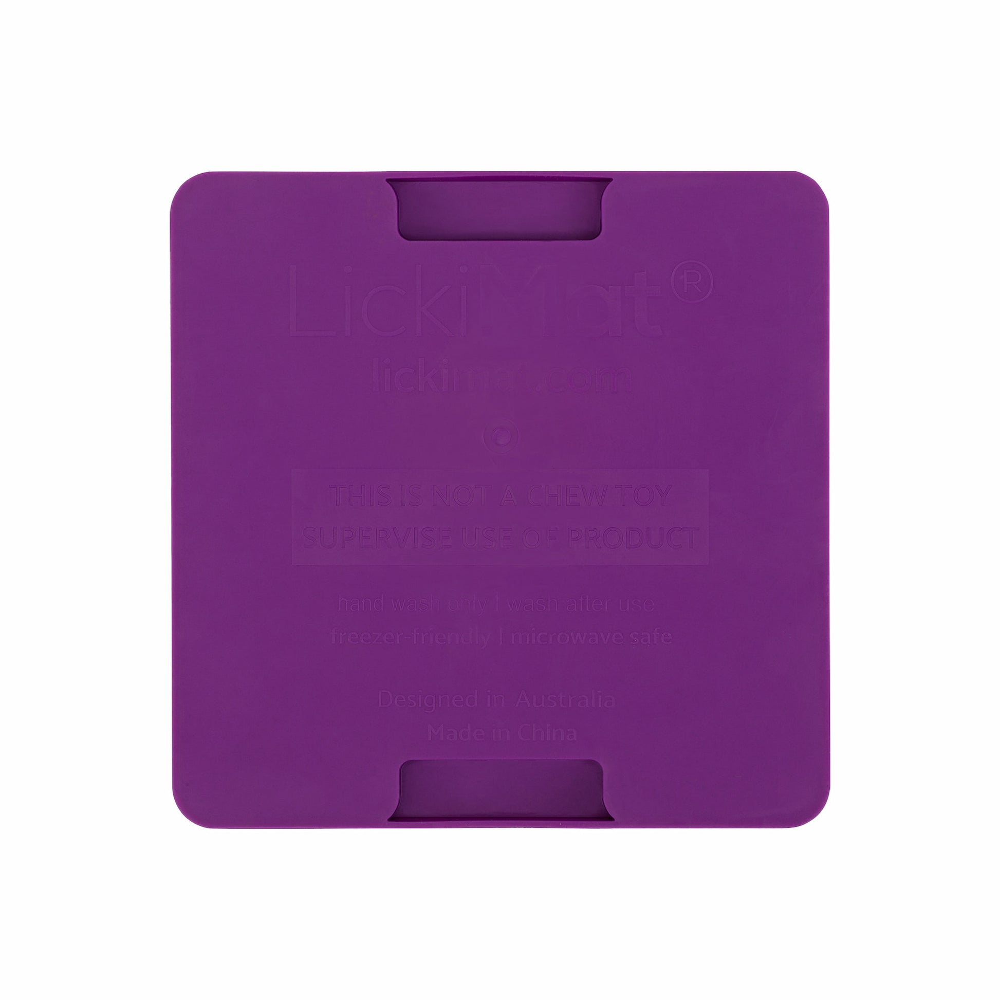 Purple LickiMat® Mini Classic Buddy™ – Slow Feeder Lick Mat for Small Dogs (rear) on white background