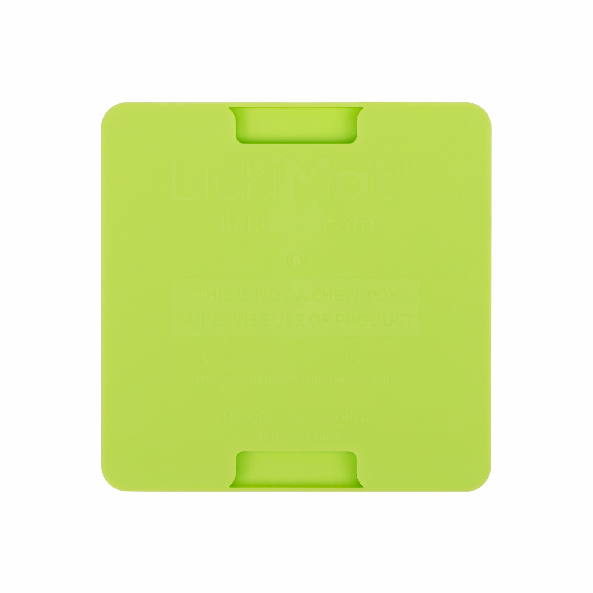 Green LickiMat® Mini Classic Buddy™ – Slow Feeder Lick Mat for Small Dogs (rear) on white background