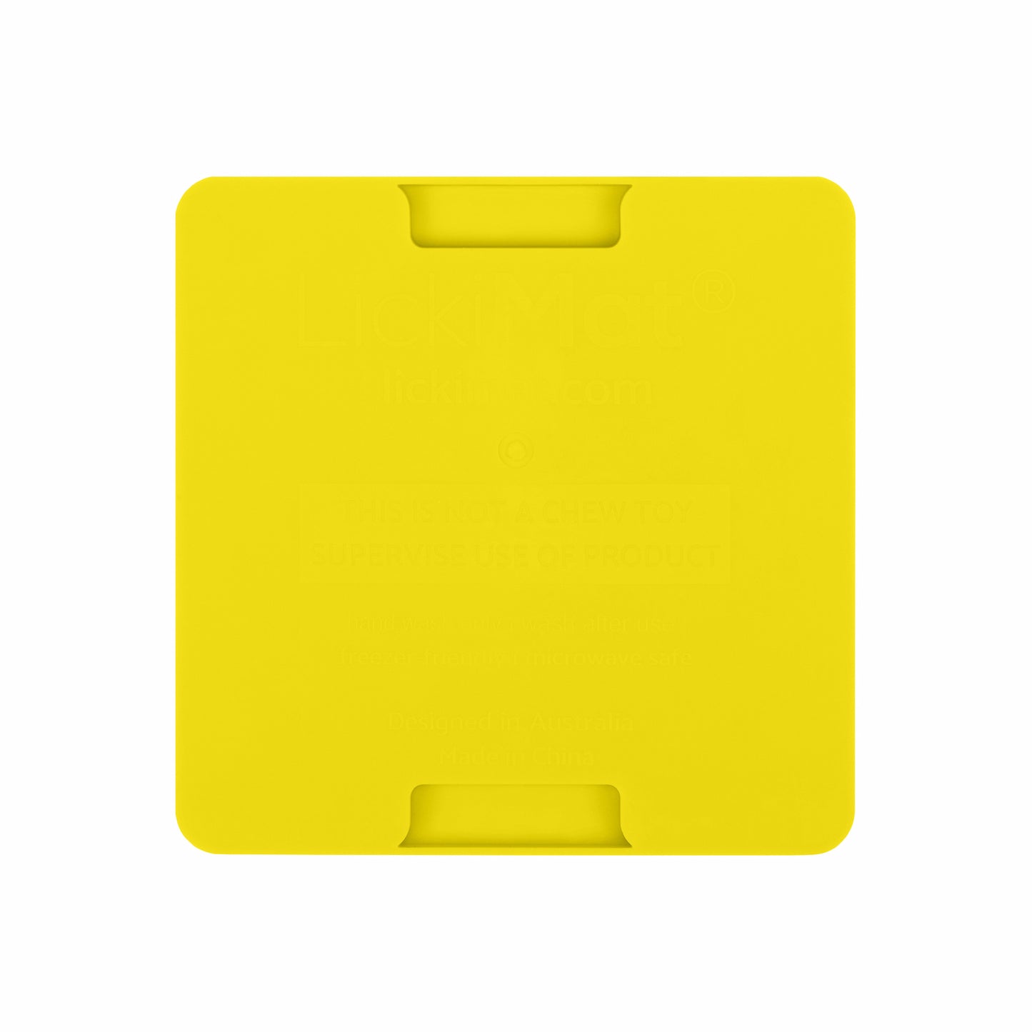 Yellow LickiMat® Mini Classic Playdate™ – Slow Feeder Lick Mat for Small Dogs (rear) on white background