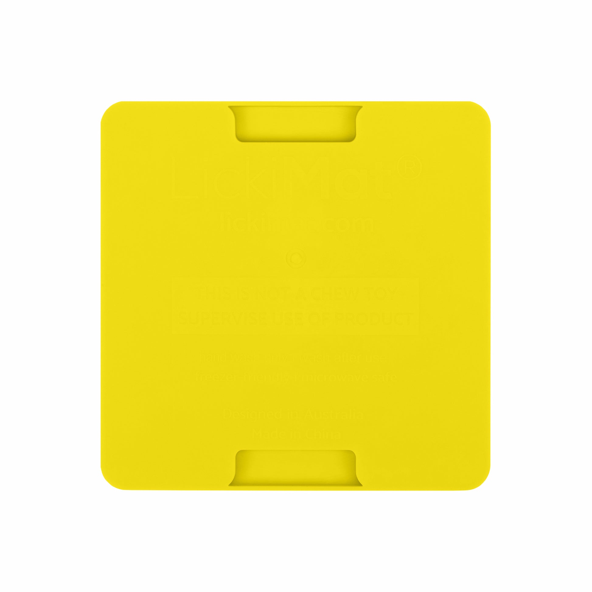 Yellow LickiMat® Mini Classic Playdate™ – Slow Feeder Lick Mat for Small Dogs (rear) on white background