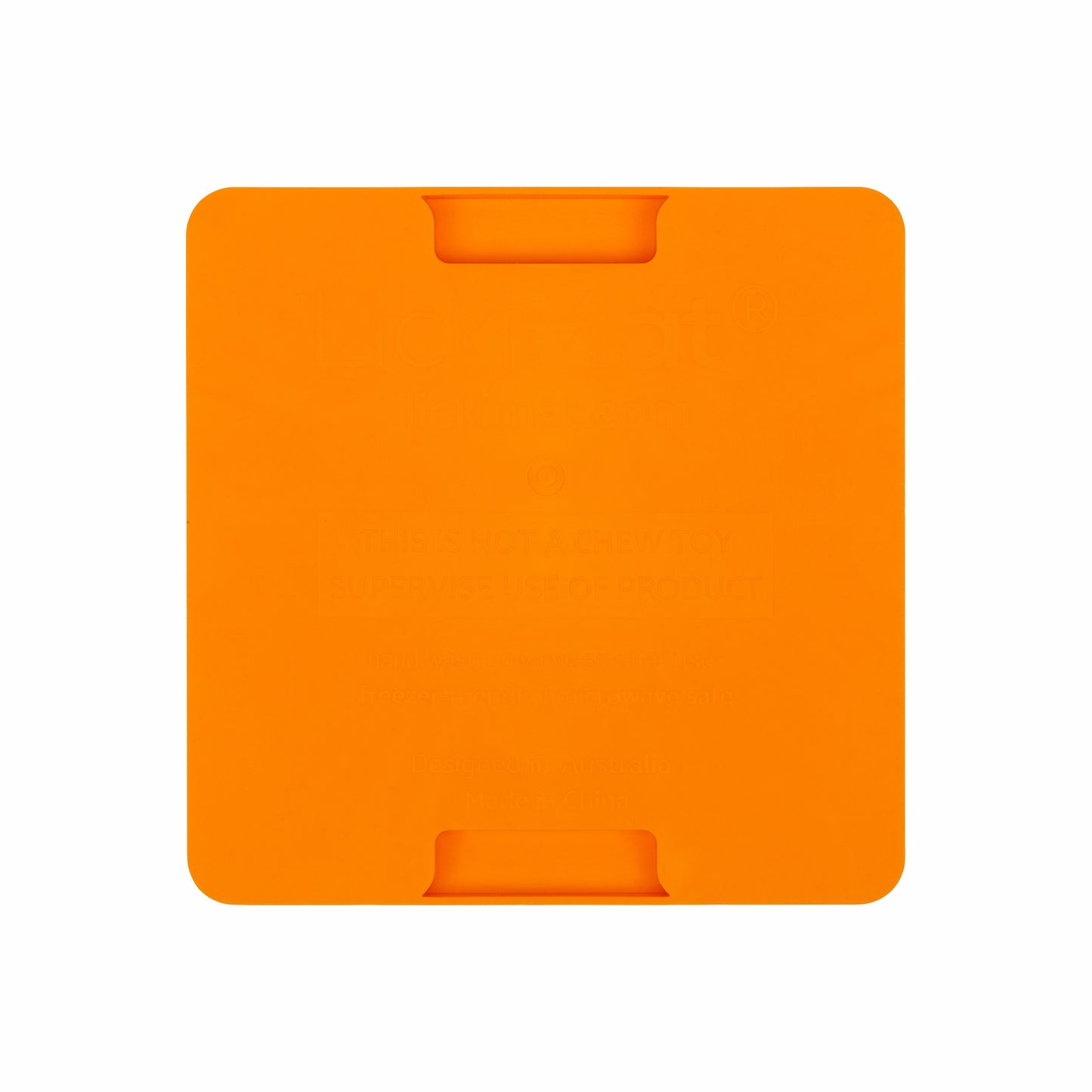 Orange LickiMat® Mini Classic Playdate™ – Slow Feeder Lick Mat for Small Dogs (rear) on white background