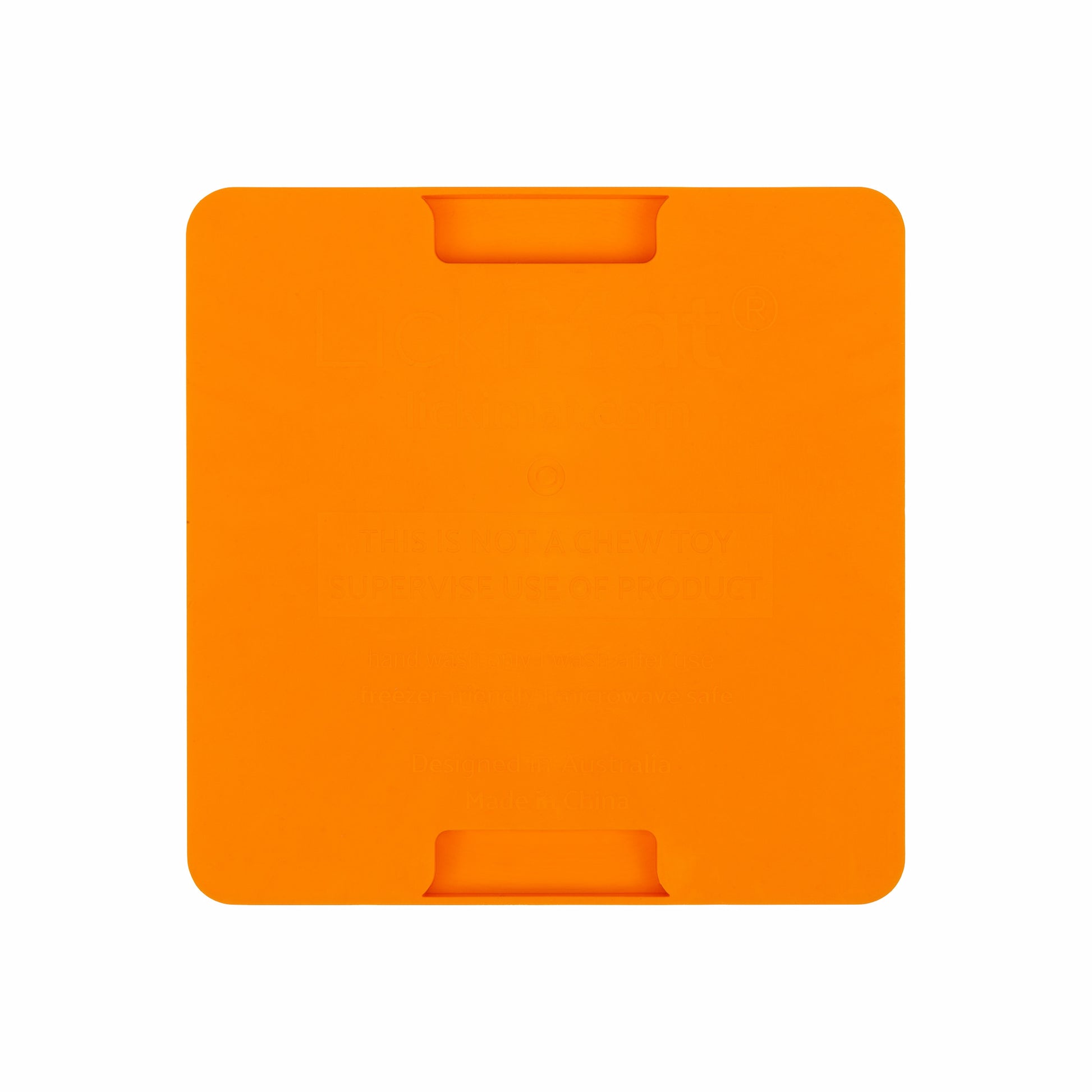 Orange LickiMat® Mini Classic Playdate™ – Slow Feeder Lick Mat for Small Dogs (rear) on white background