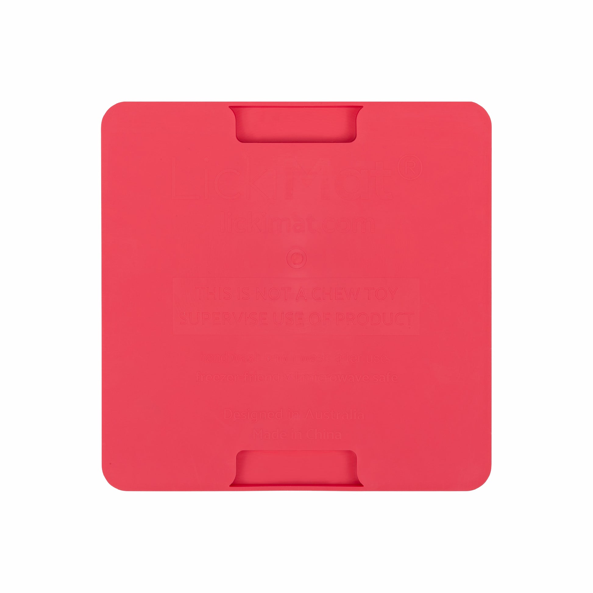 Pink LickiMat® Mini Classic Playdate™ – Slow Feeder Lick Mat for Small Dogs (rear) on white background